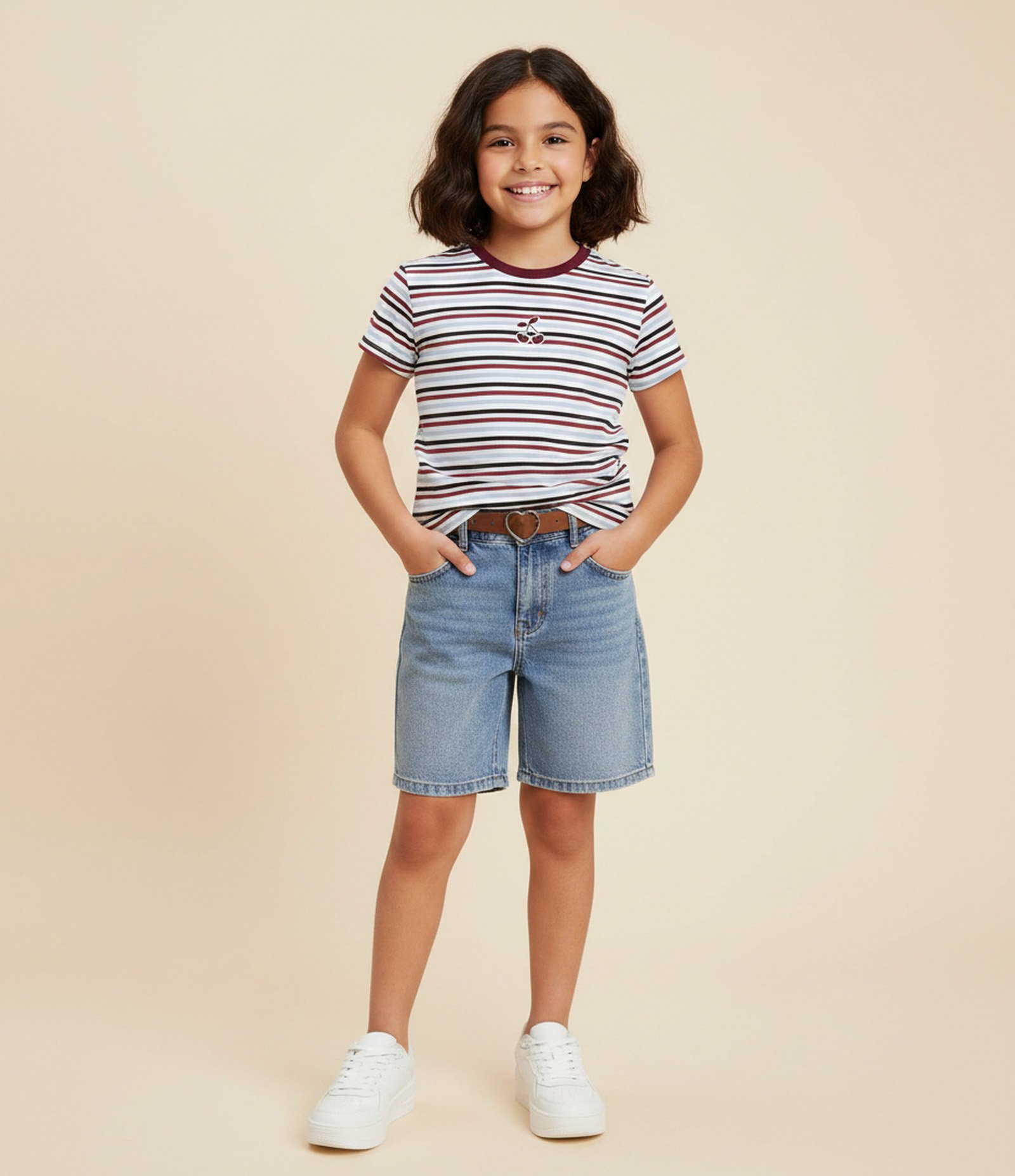 Bermuda Infantil em Jeans Alongada com Cinto – Tam 7 a 16 Anos Azul 1