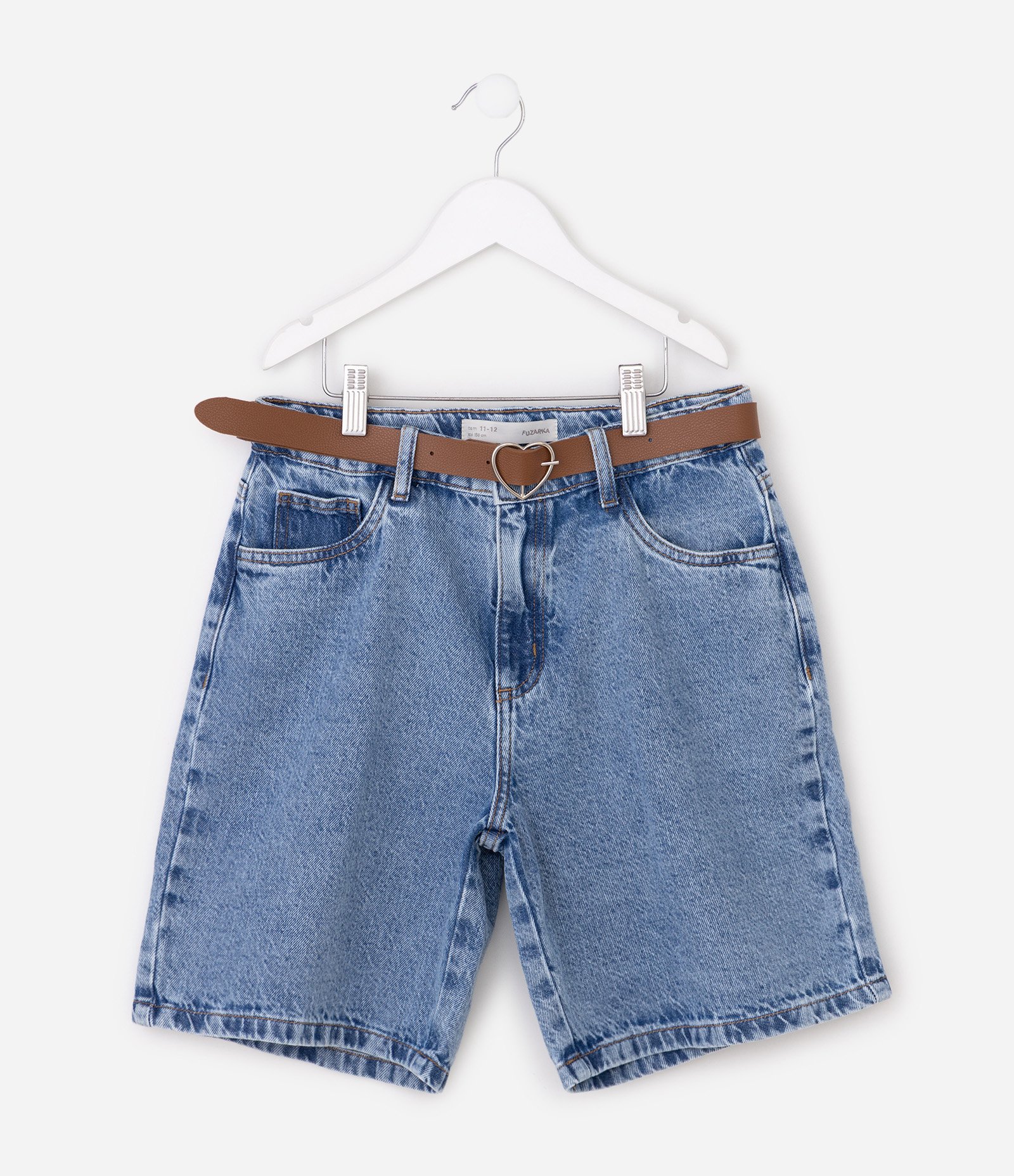 Bermuda Infantil em Jeans Alongada com Cinto – Tam 7 a 16 Anos Azul 2