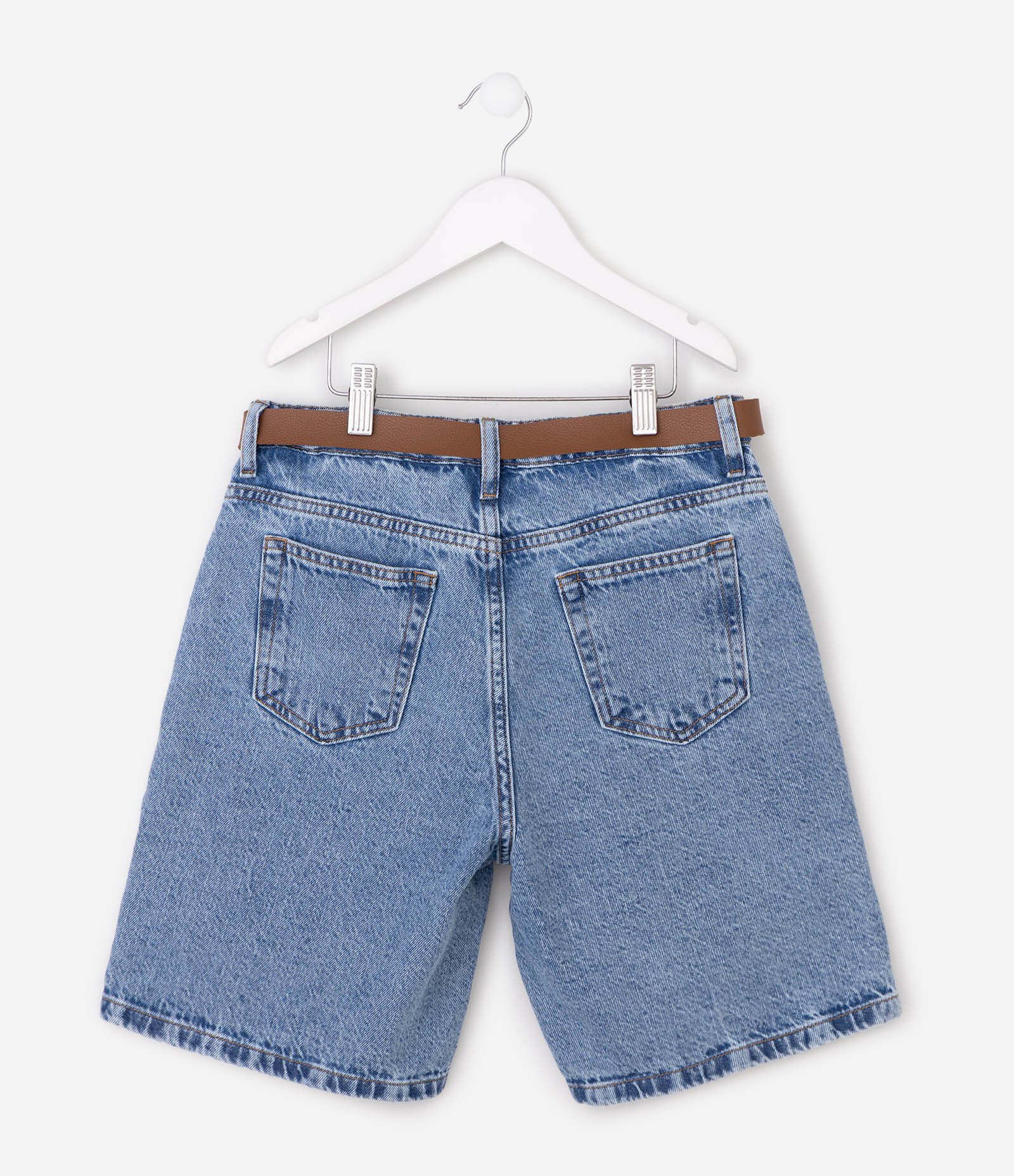 Bermuda Infantil em Jeans Alongada com Cinto – Tam 7 a 16 Anos Azul 3