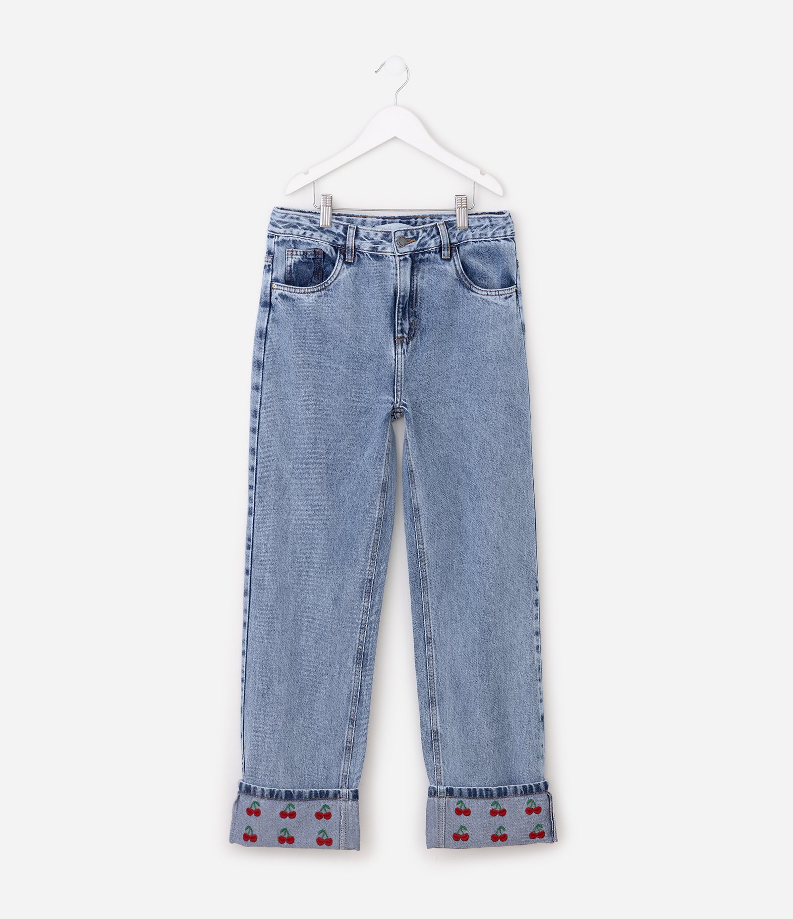 Calça Infantil em Jeans com Bordado de Cereja – Tam 7 a 16 Anos Azul 2