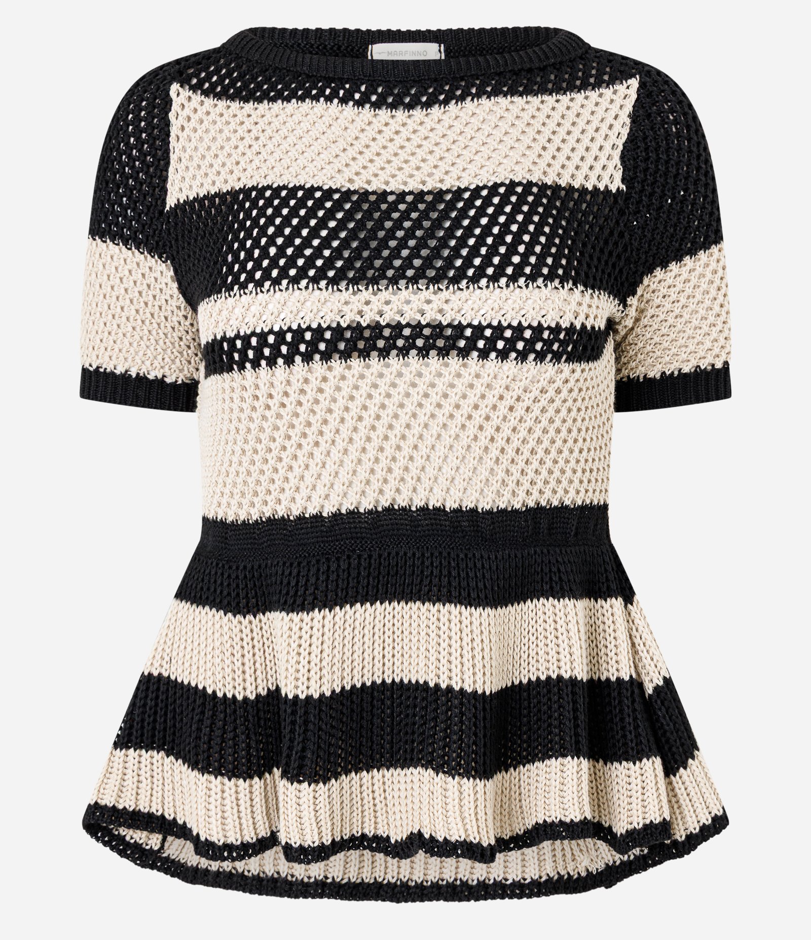 Blusa Peplum Em Tricô com Estampa Listrada Off White/Preto 6
