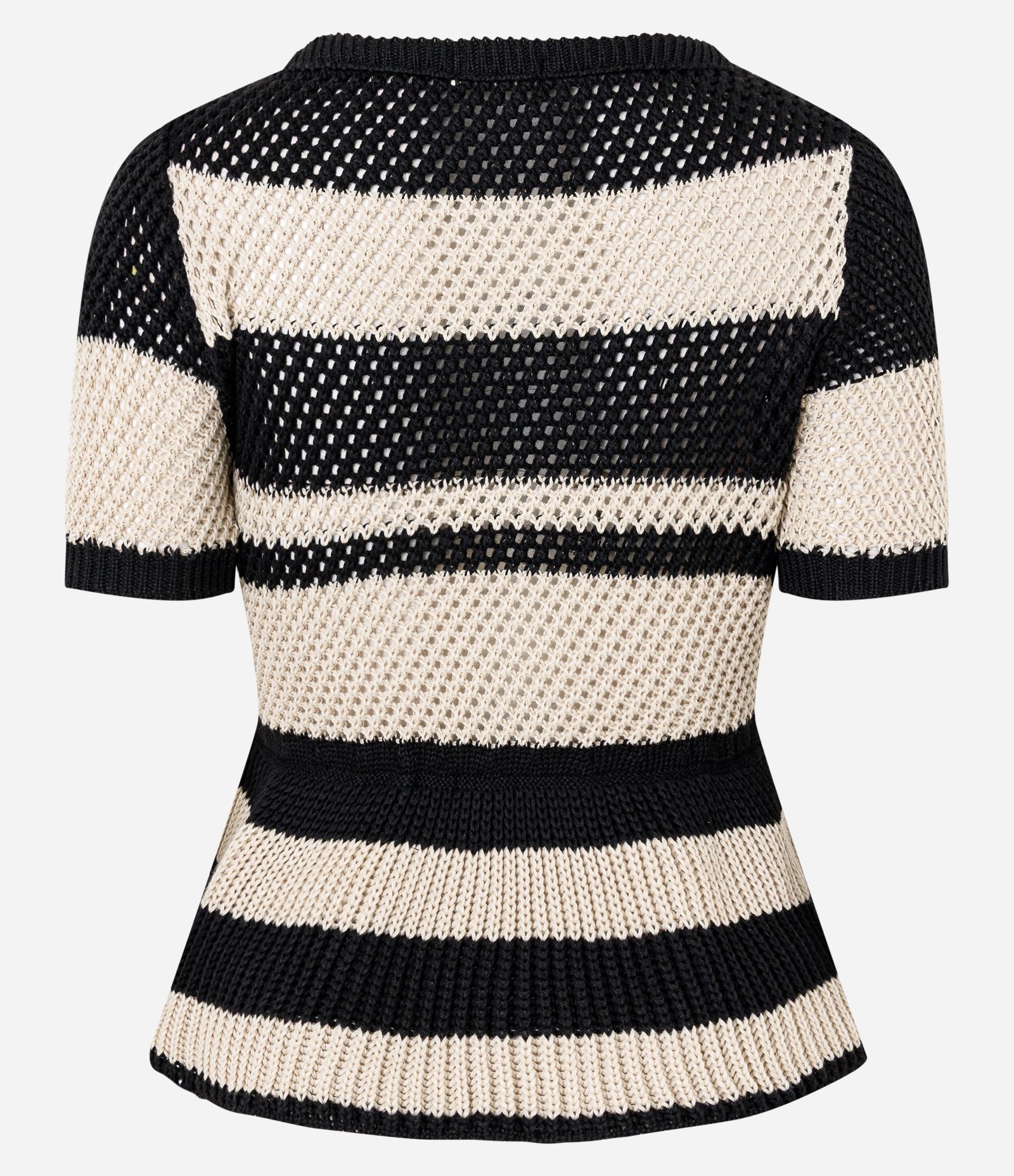 Blusa Peplum Em Tricô com Estampa Listrada Off White/Preto 7