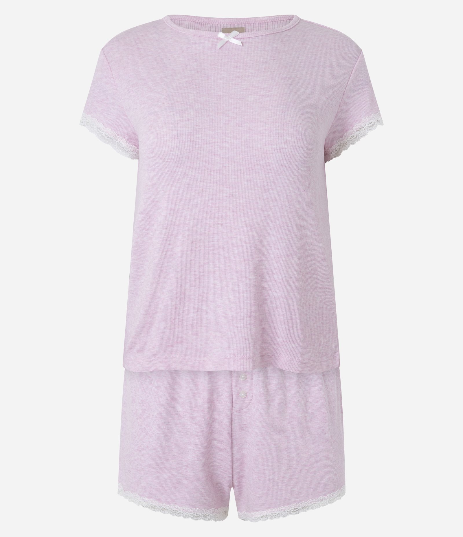 Pijama Curto em Modal com Lacinho no Decote e Renda Rosa 5