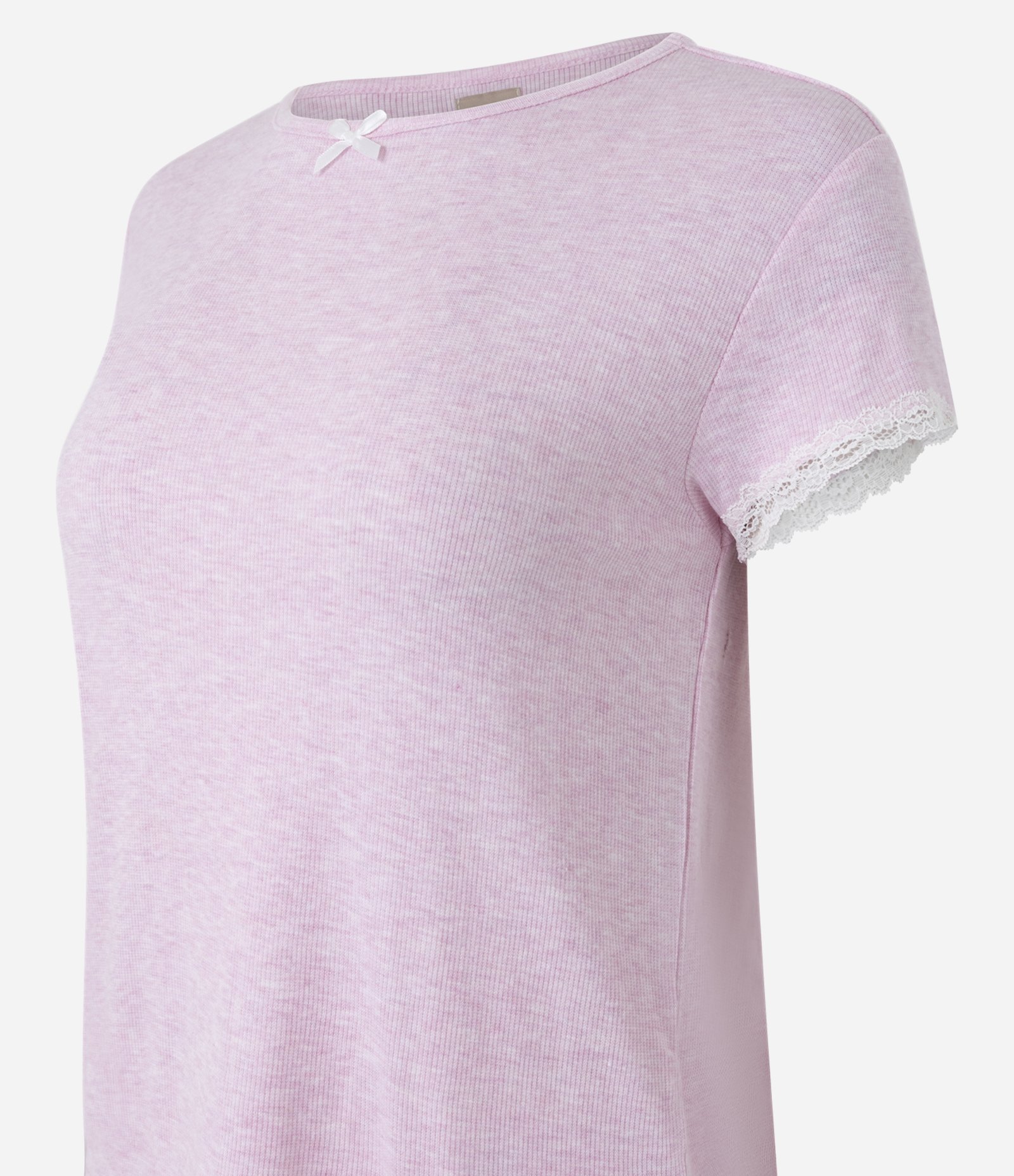 Pijama Curto em Modal com Lacinho no Decote e Renda Rosa 6