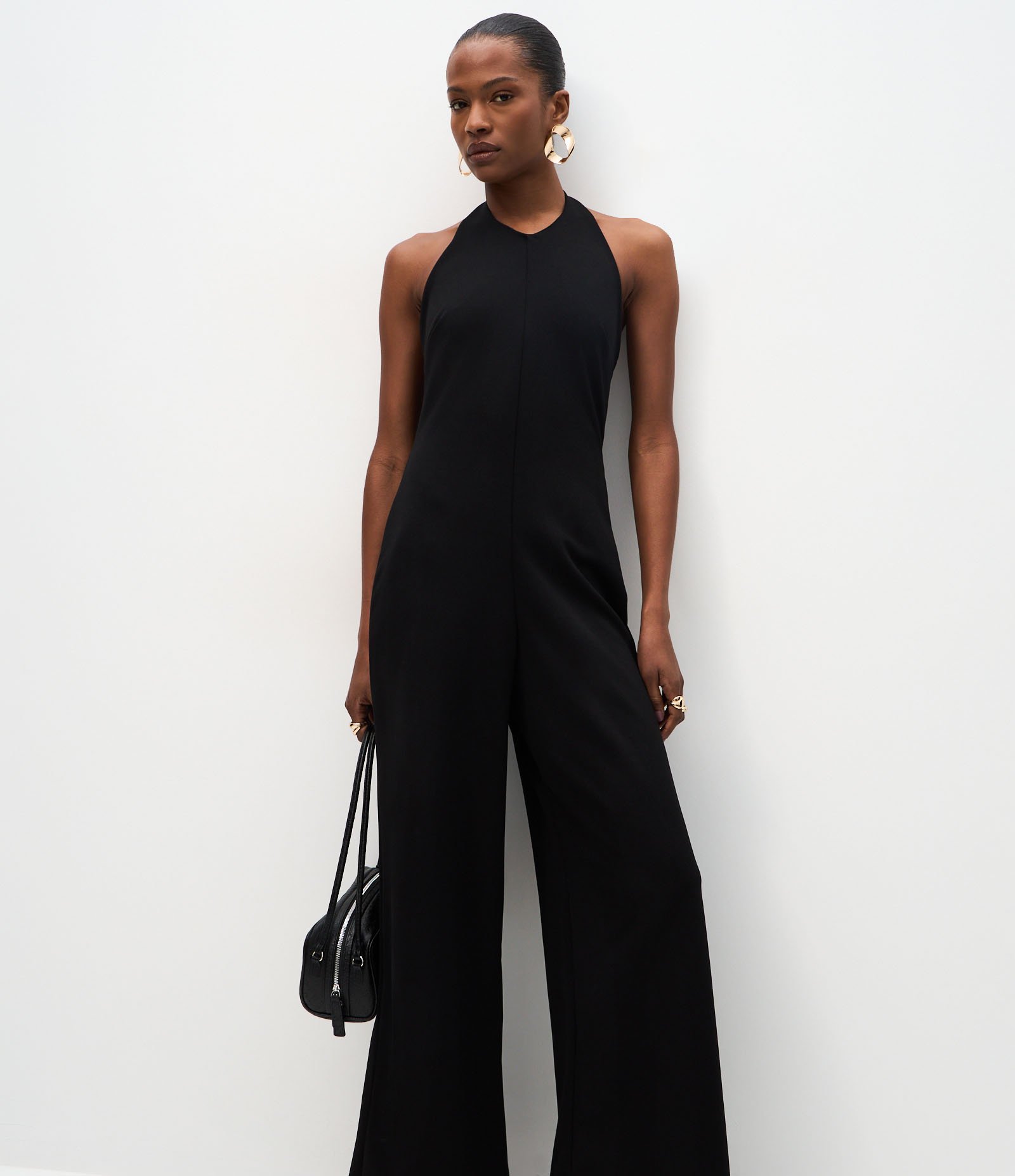 Macacão Pantalona com Frente Única Preto 1