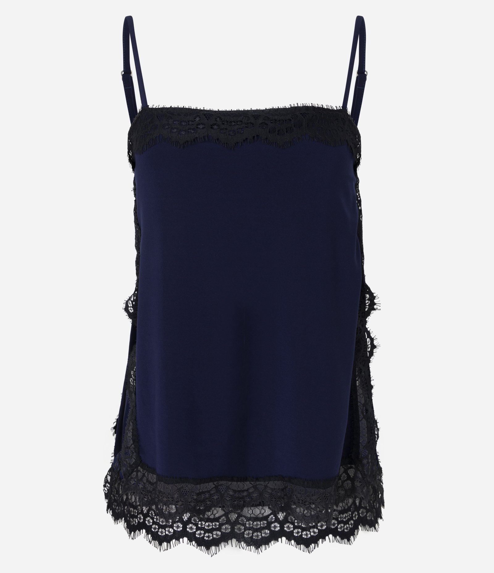 Blusa em Crepe com Renda Lateral e Alça Fina Azul 1