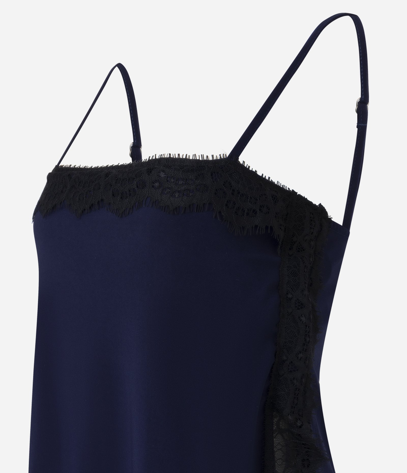 Blusa em Crepe com Renda Lateral e Alça Fina Azul 2