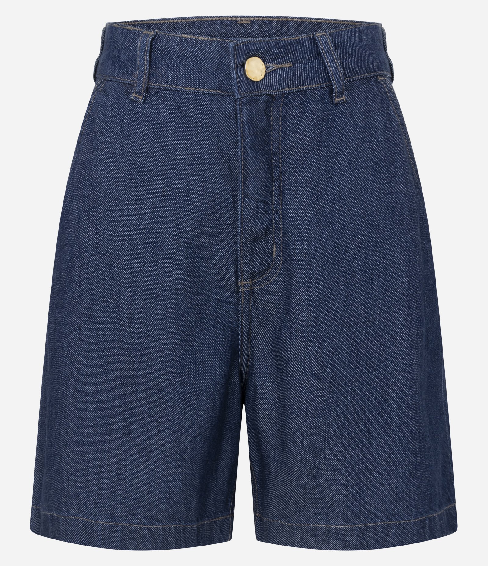 Bermuda Jeans Midi com Cintura Alta e Botão Dourado Azul 5