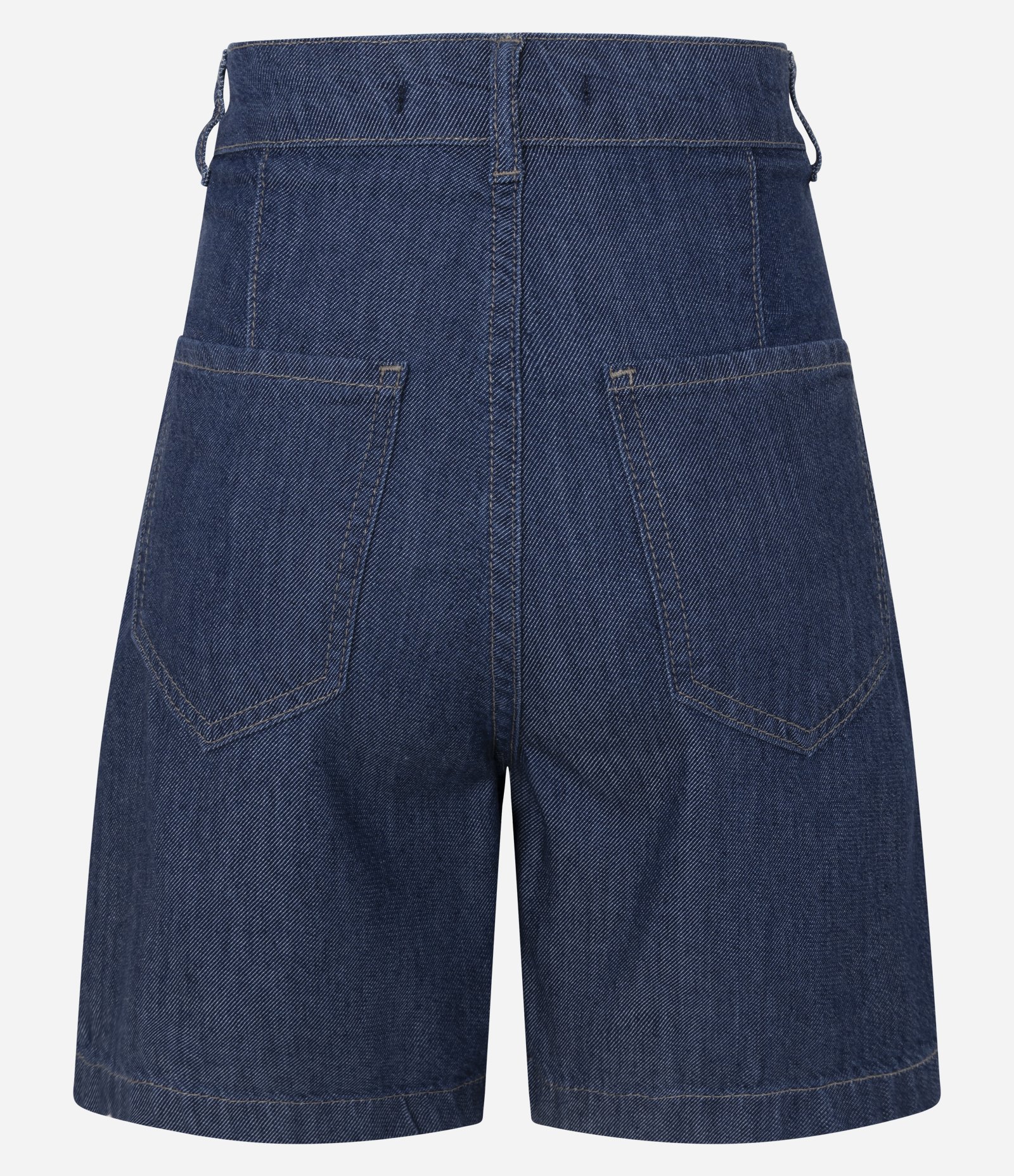 Bermuda Jeans Midi com Cintura Alta e Botão Dourado Azul 6