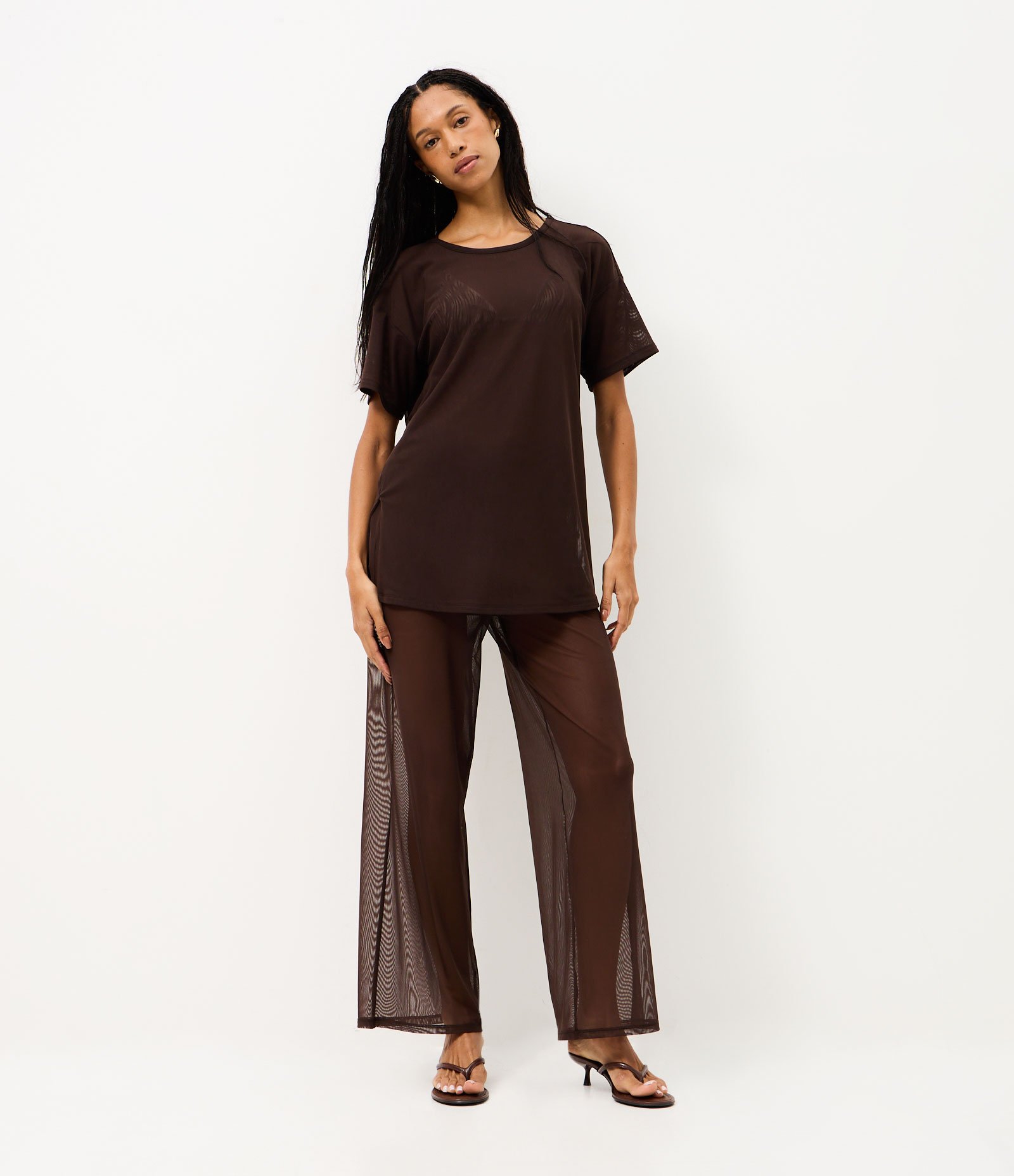 Saída de Praia Camisetão em Tule Marrom 2