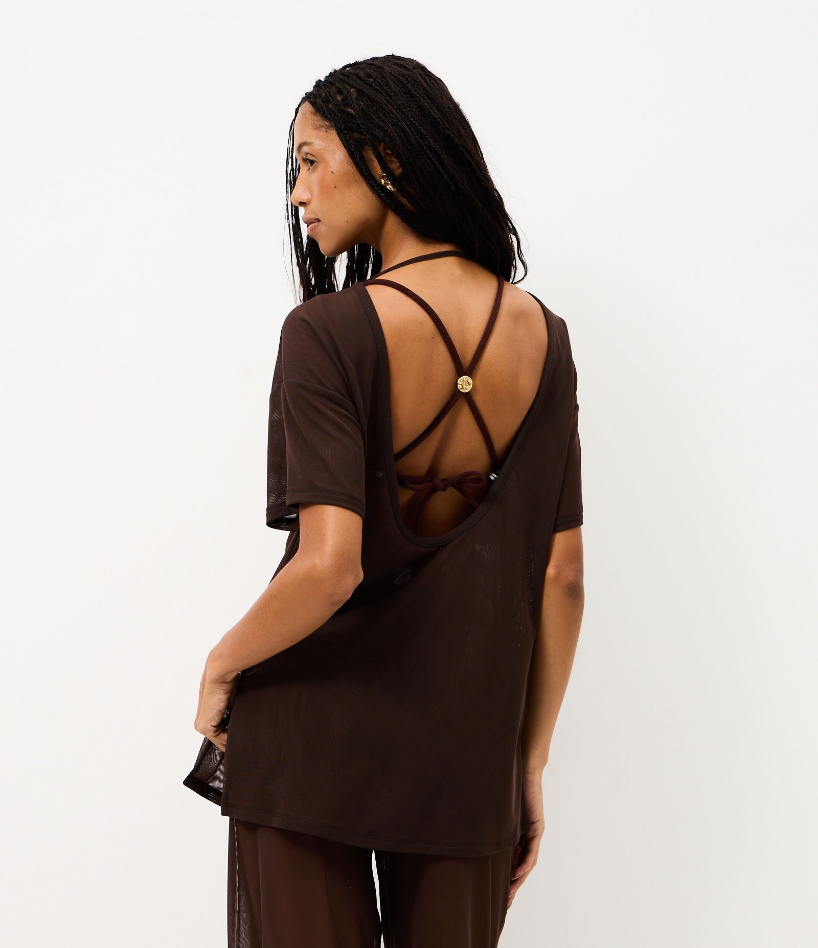 Saída de Praia Camisetão em Tule Marrom 4