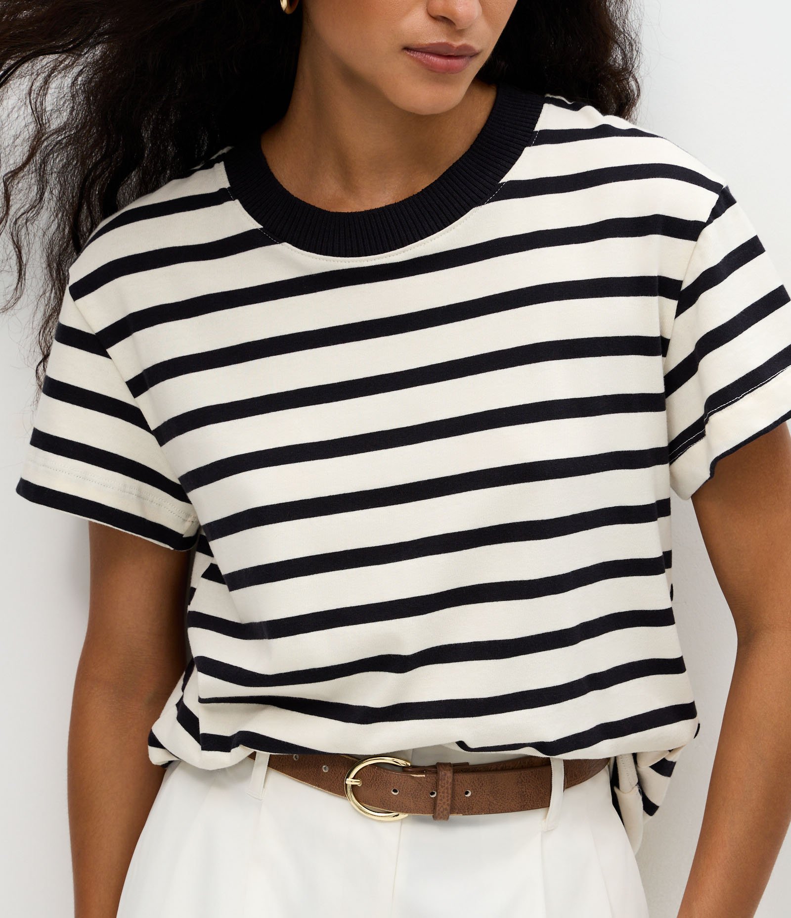 Blusa Slim Listrada em Algodão com Gola Contrastante Branco/Preto 4