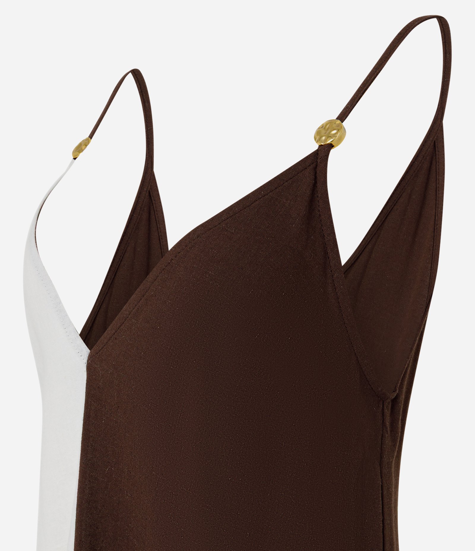 Saída de Praia Vestido Bicolor com Aviamento nas Alças Marrom/Branco 2