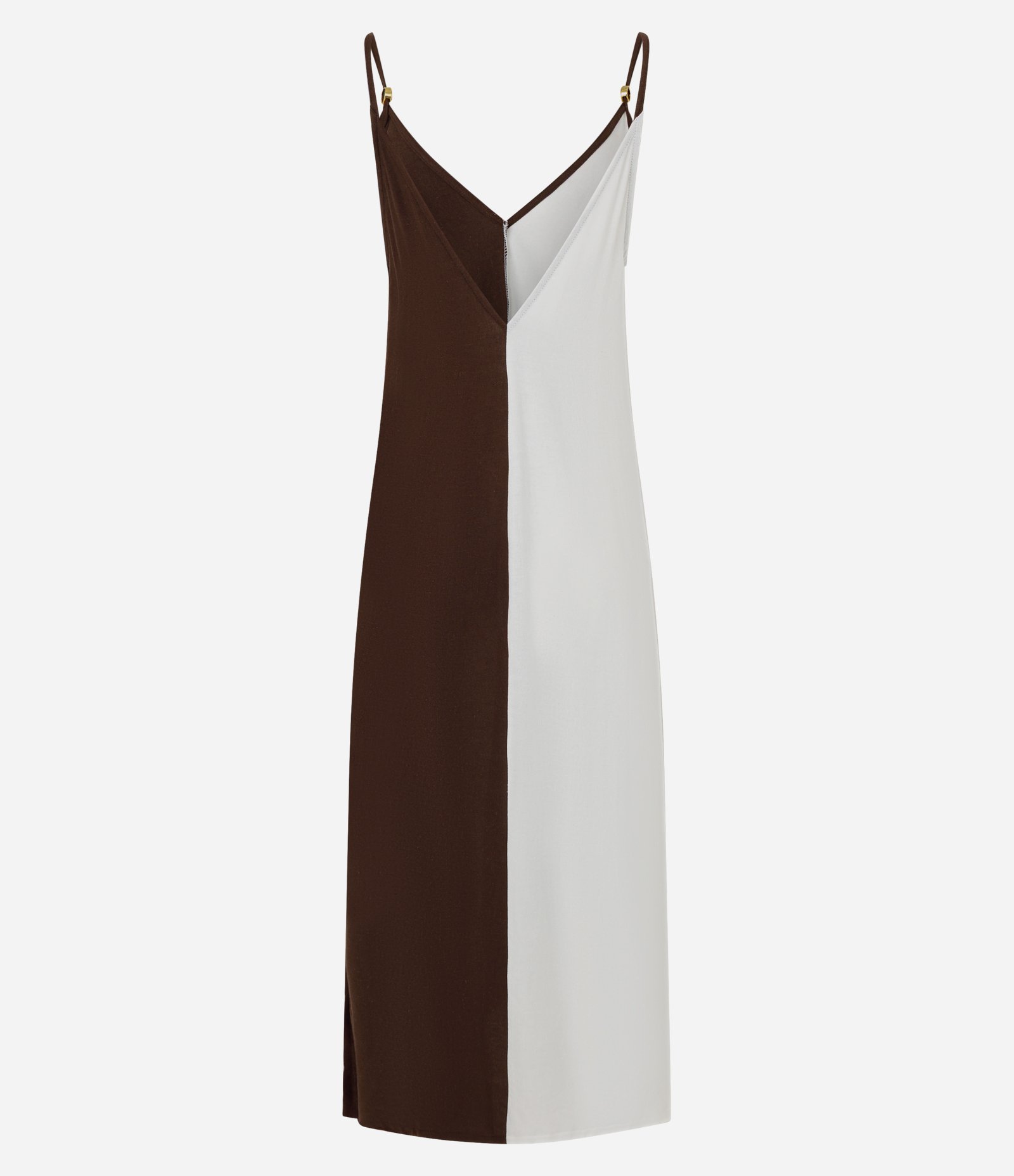 Saída de Praia Vestido Bicolor com Aviamento nas Alças Marrom/Branco 3