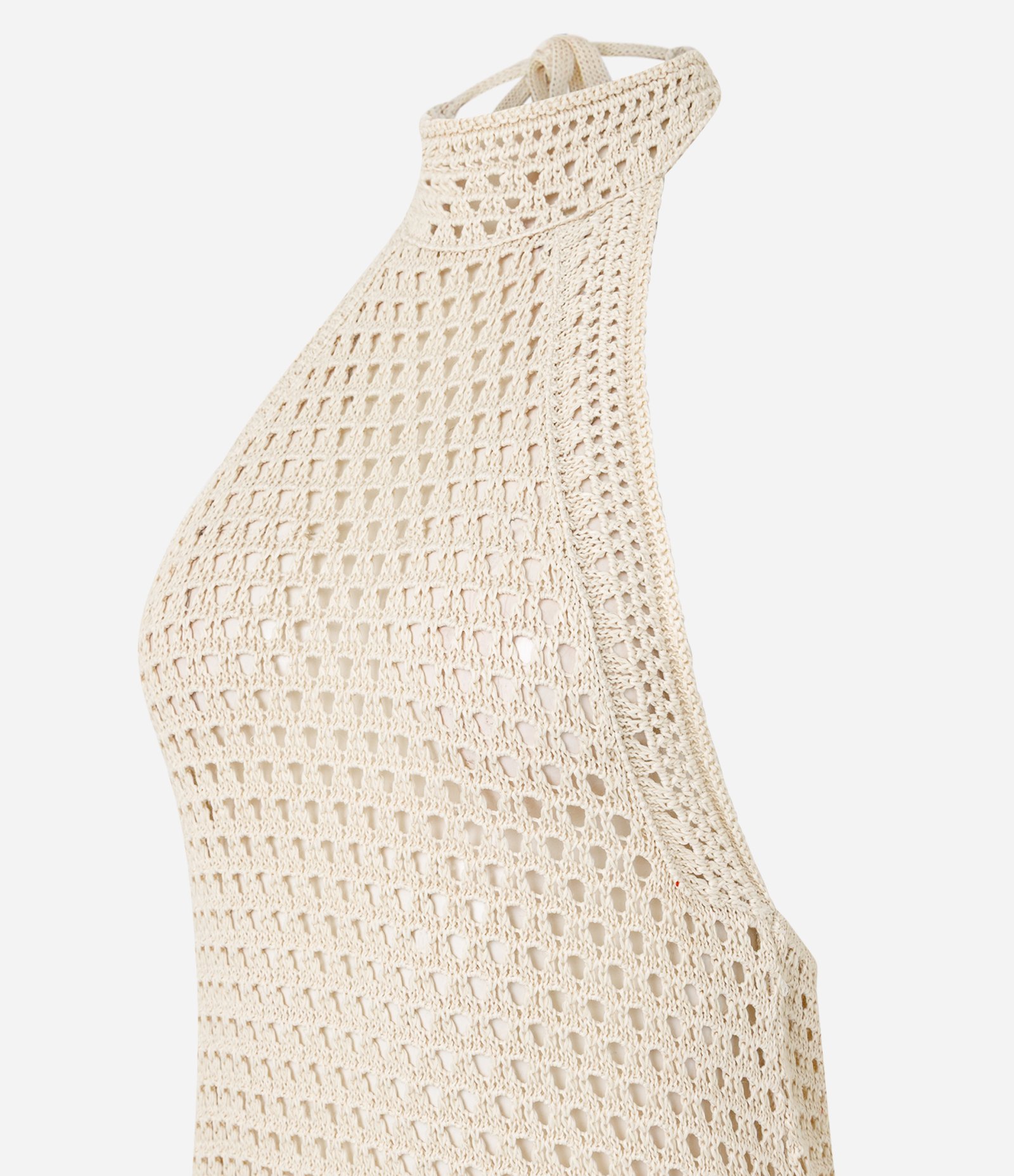 Saída de Praia Vestido com Efeito Crochê e Franjas Bege 2