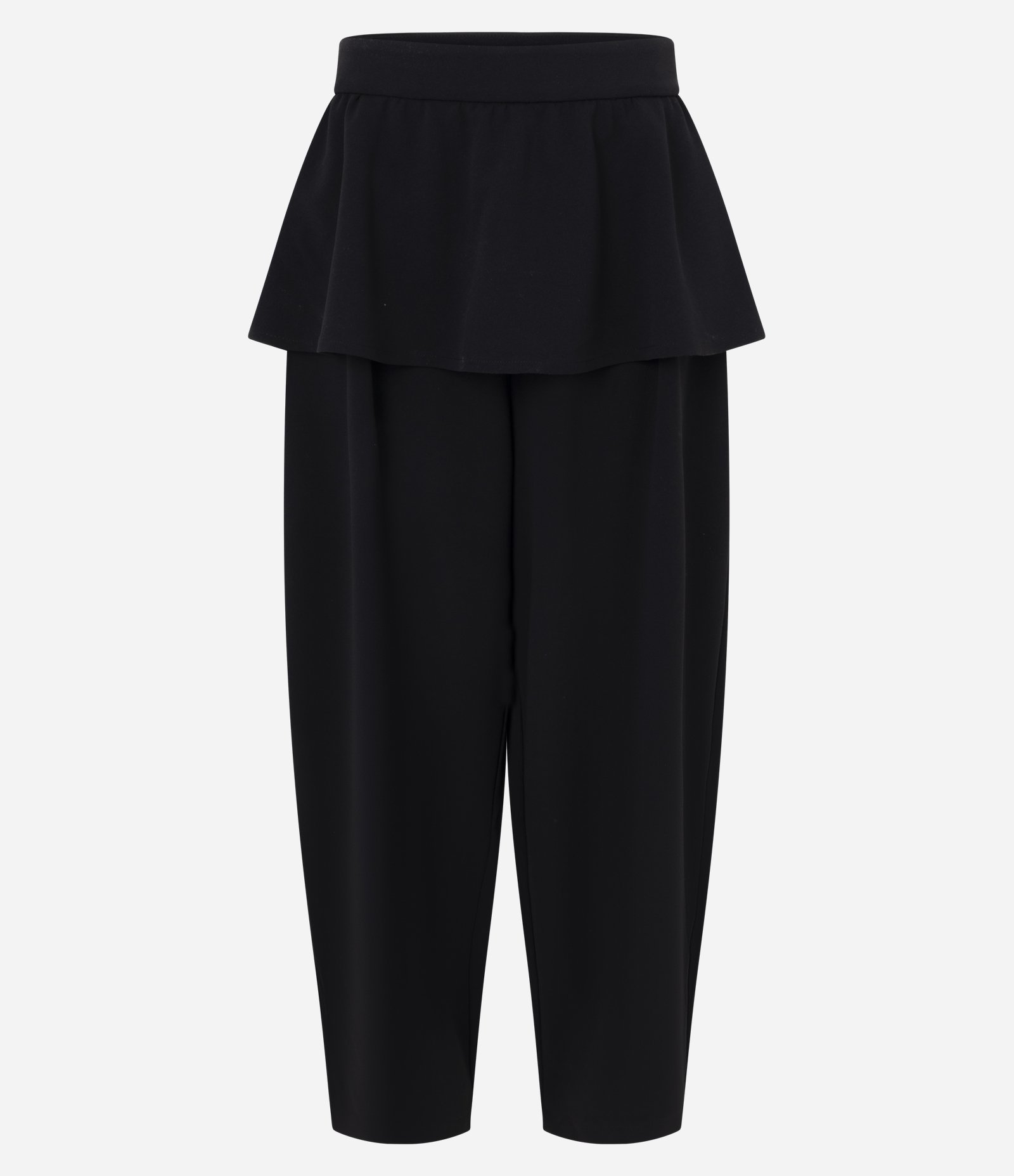 Calça Cenoura em Crepe com Saia Sobreposta Preto 1