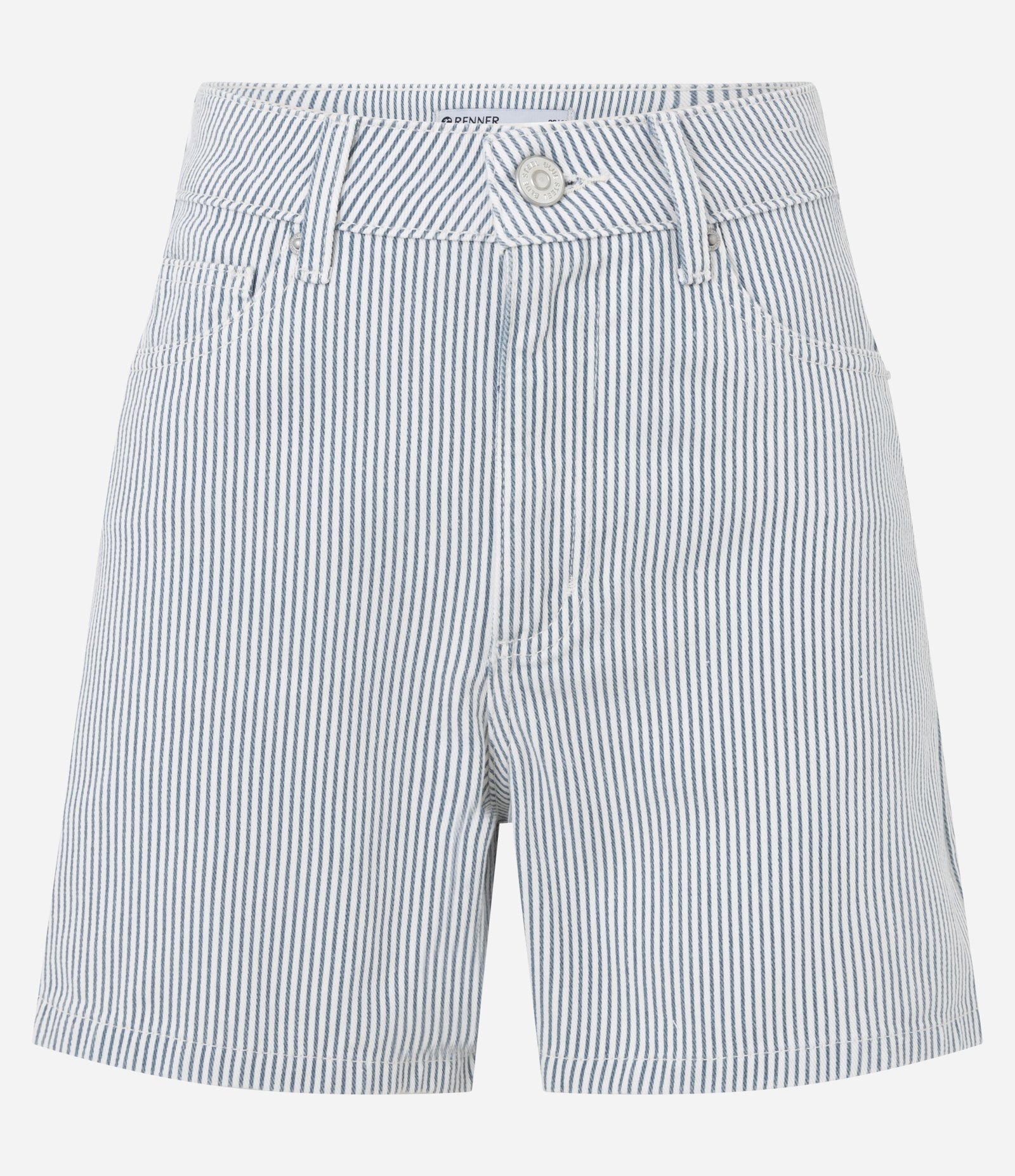 Short Sarja Mom Listrado com Cintura Alta Azul/Branco 1