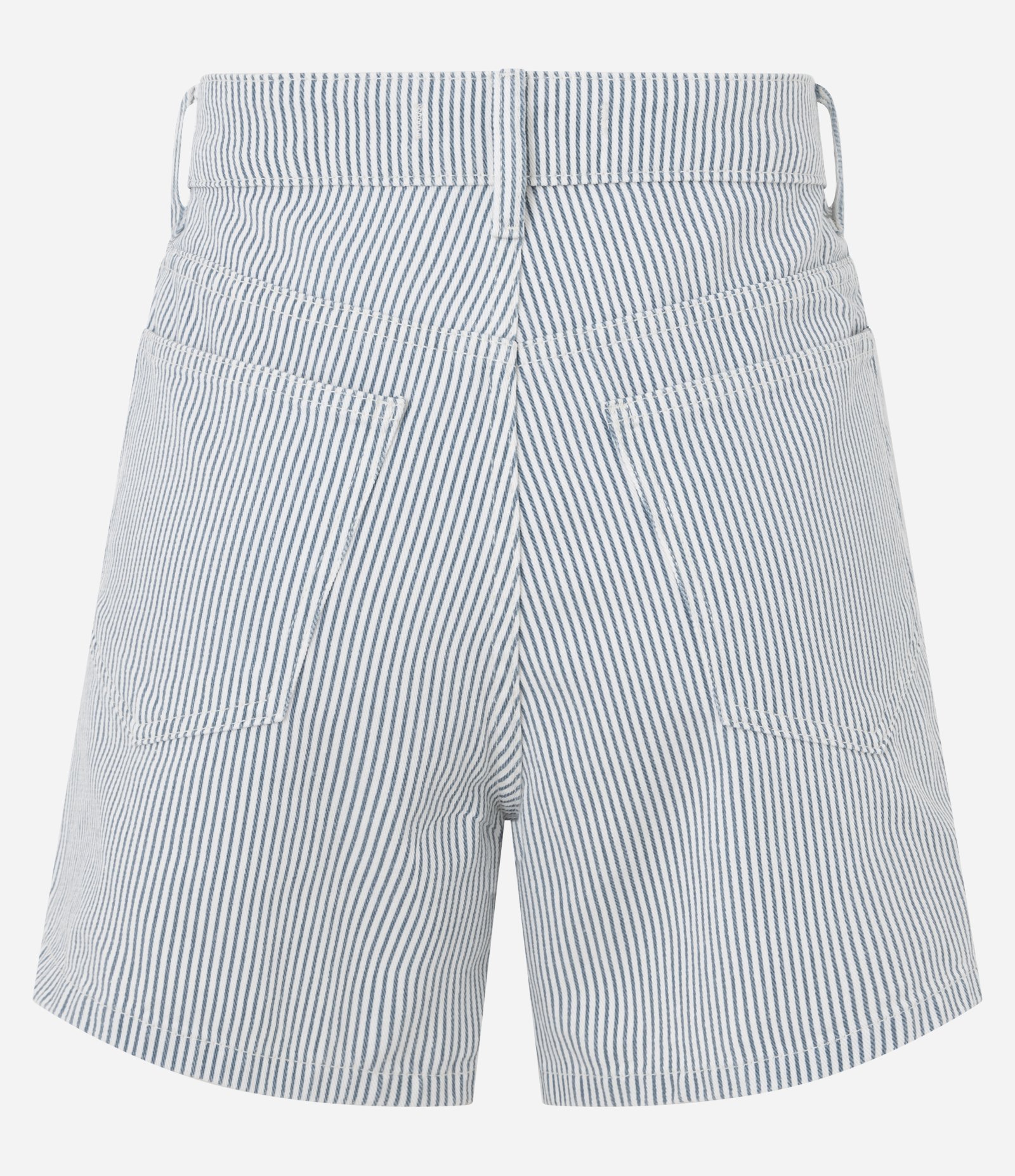 Short Sarja Mom Listrado com Cintura Alta Azul/Branco 2