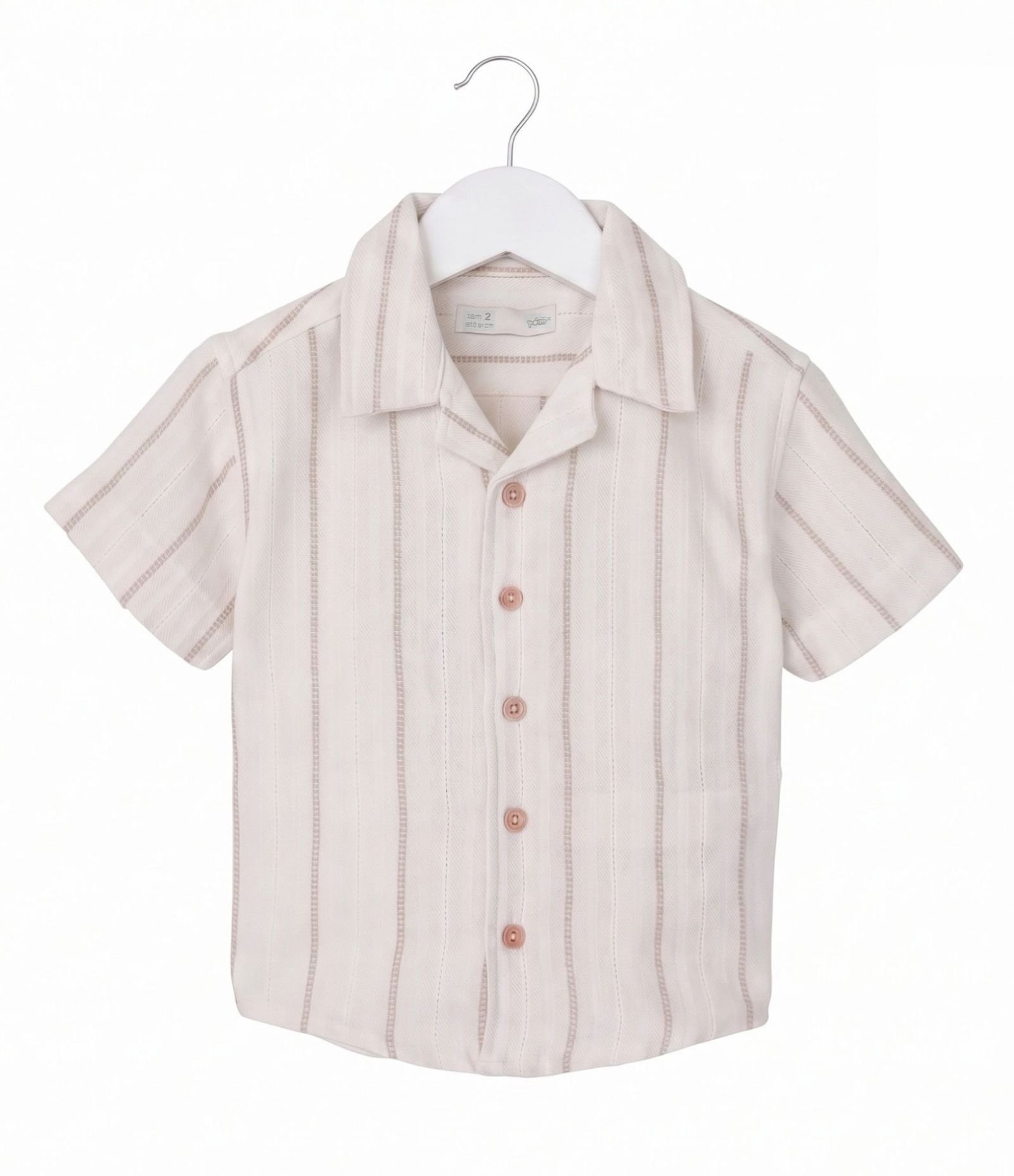 Camisa Infantil Relaxed Listrada em Algodão Texturizado - Tam 1 a 6 Anos Branco 1