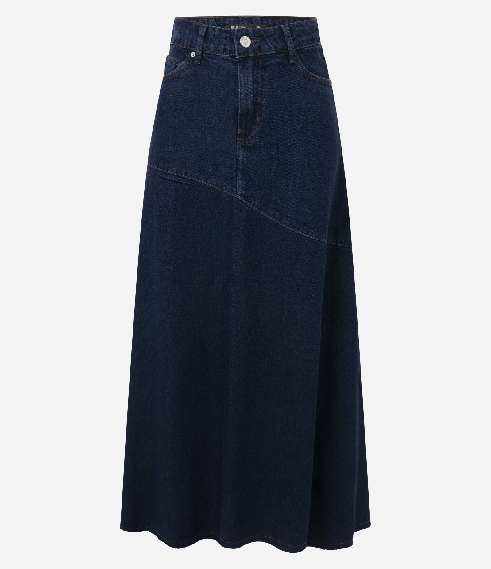 Saia Midi em Jeans com Cintura Alta e Recorte Frontal Azul Escuro 5