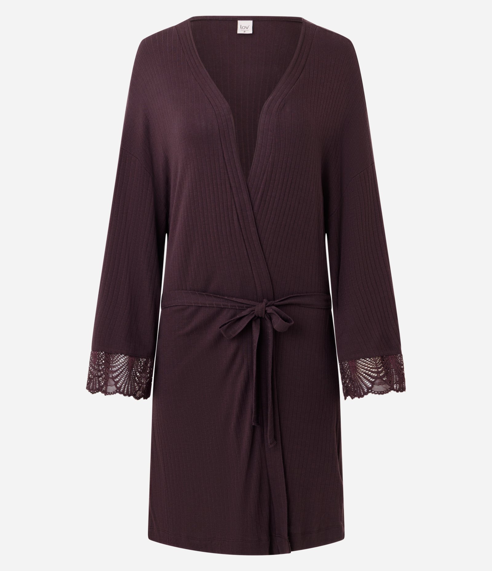 Robe em Ribana com Manga Longa e Detalhe em Renda Marrom 5