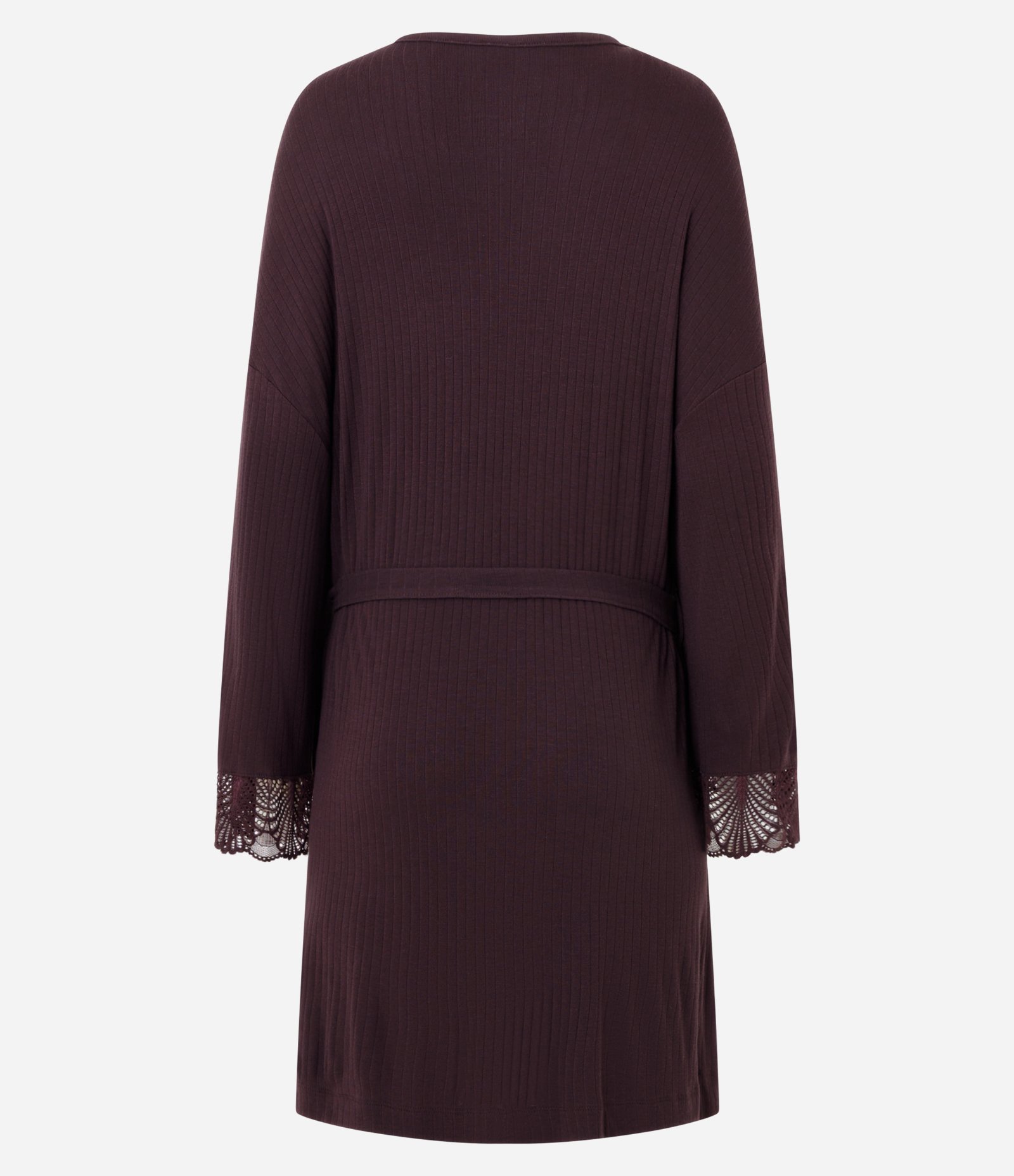 Robe em Ribana com Manga Longa e Detalhe em Renda Marrom 7