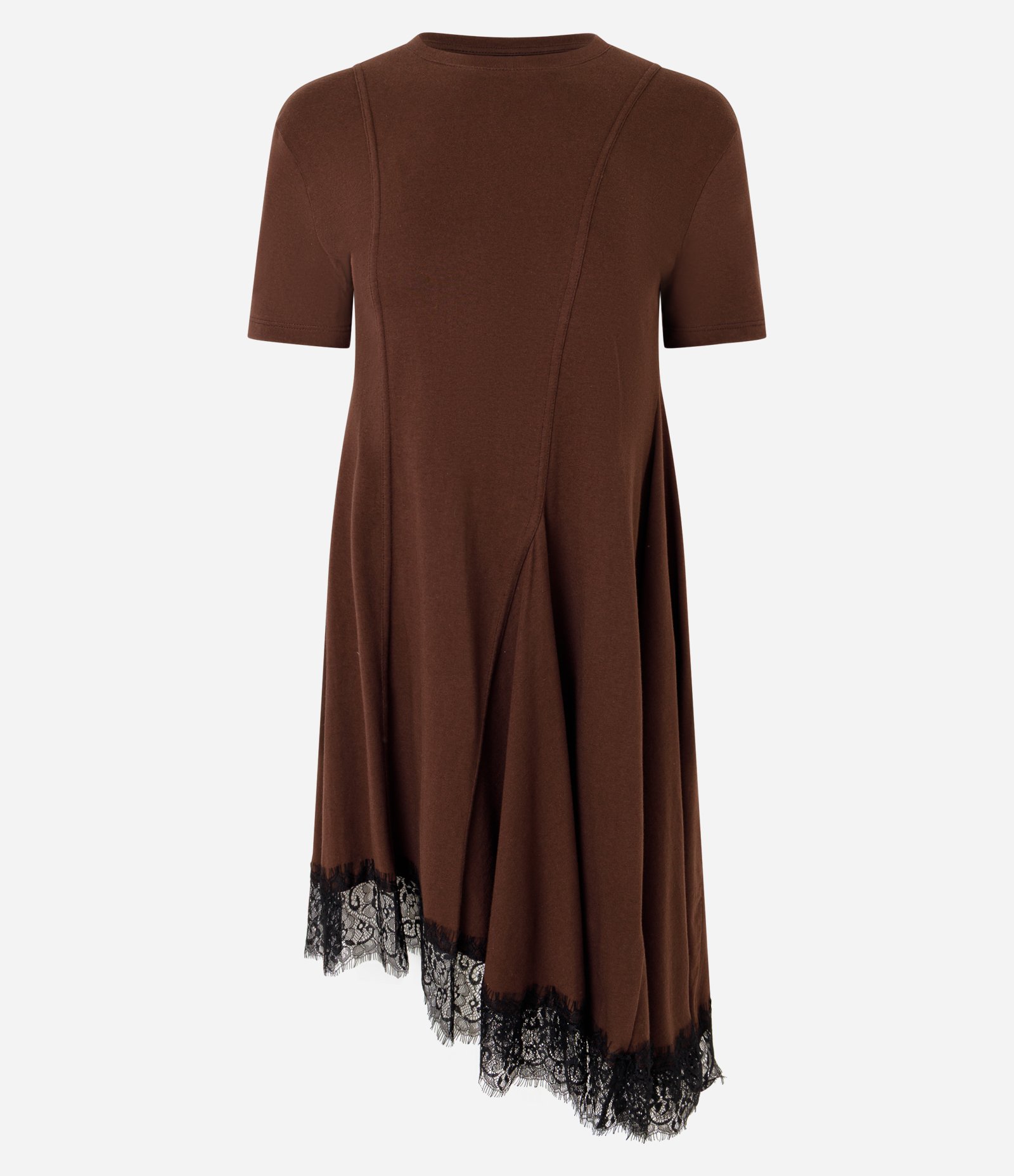 Vestido Curto Assimétrico com Renda Marrom 5
