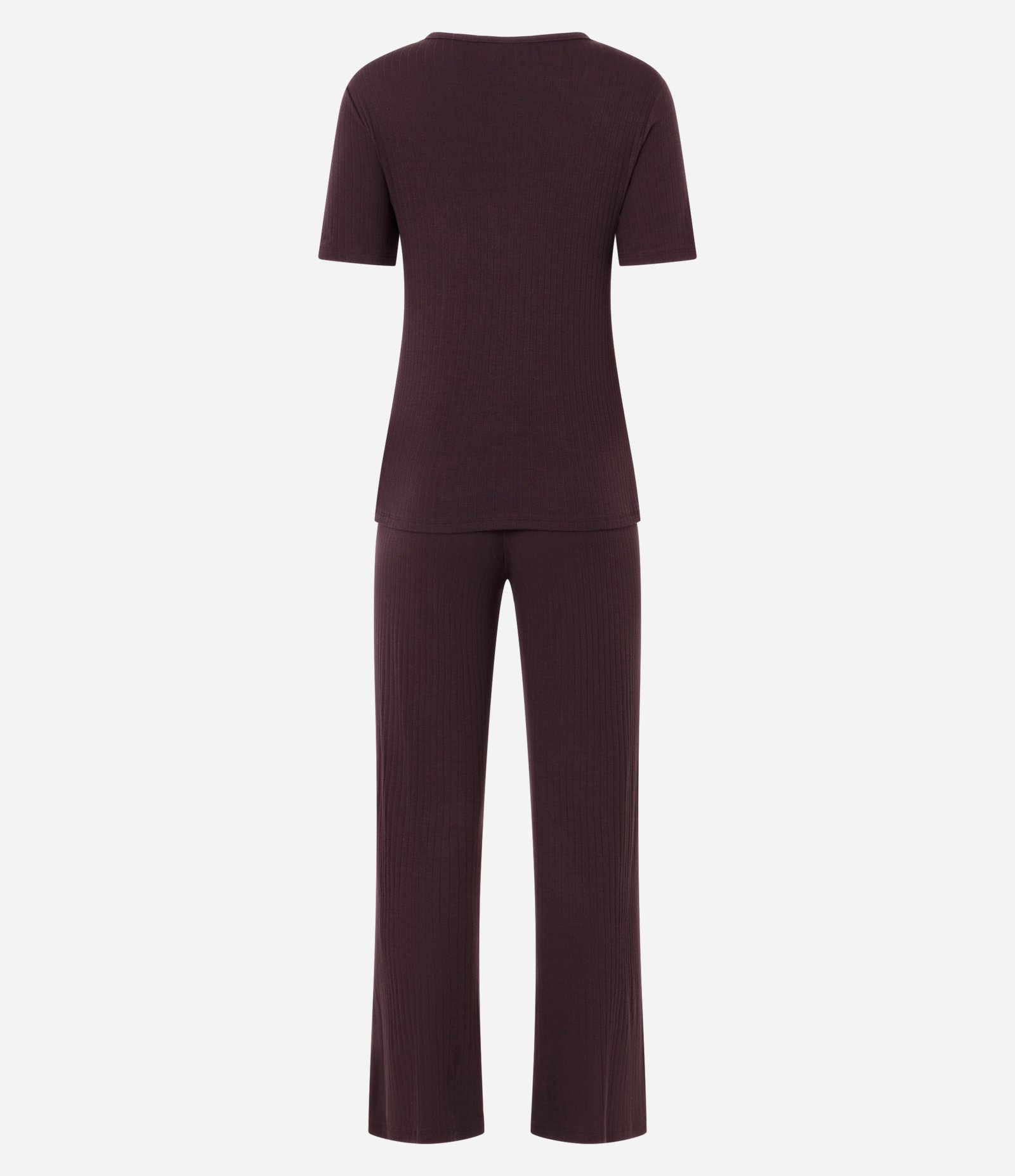 Pijama Longo em Ribana com Detalhe em Renda Marrom 8