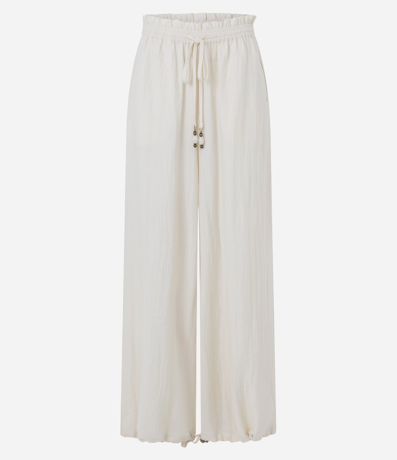 Calça Pantalona em Viscose com Amarração Ajustável na Barra Bege 6