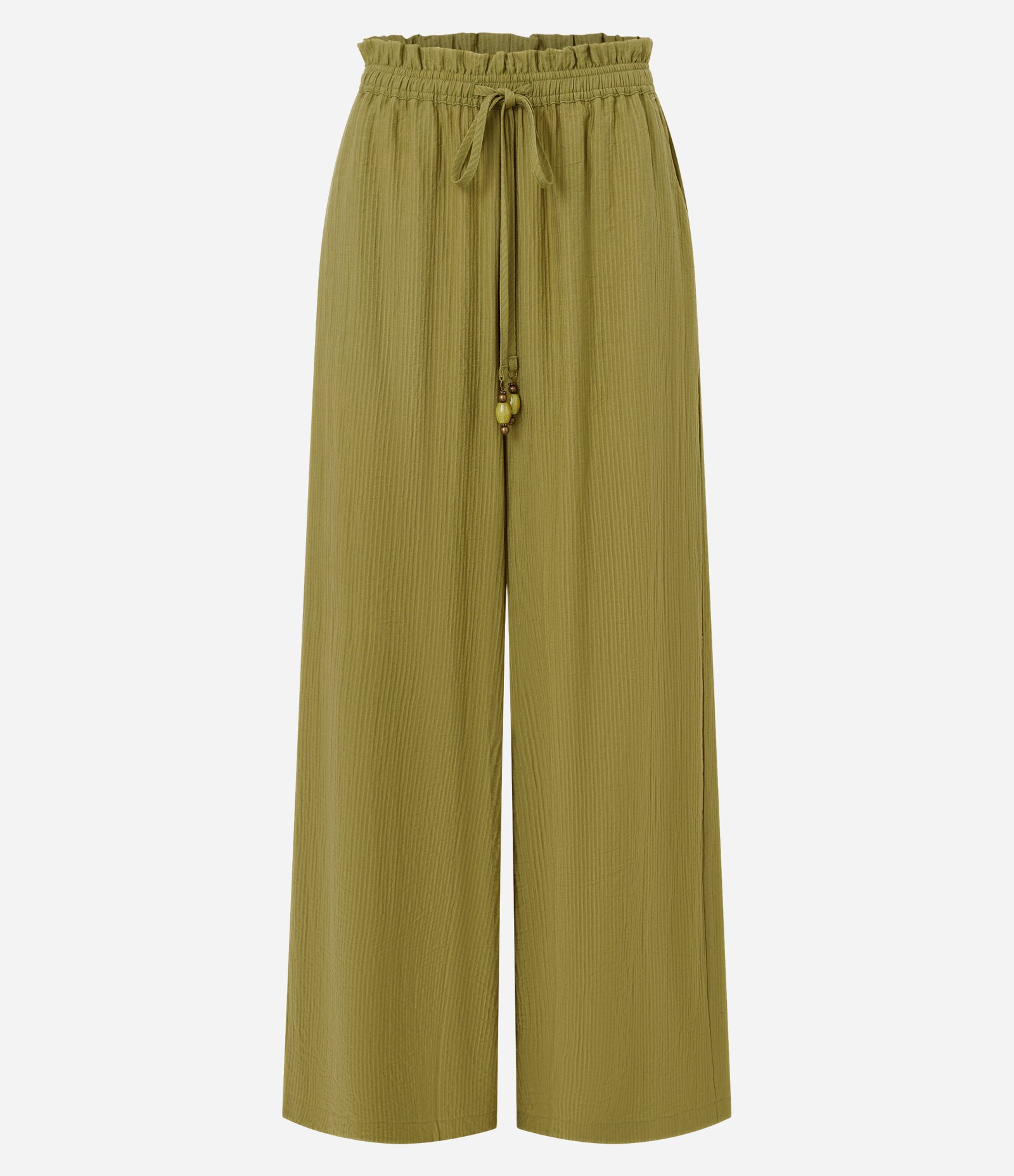 Calça Pantalona em Viscose com Amarração Ajustável na Barra Verde 6