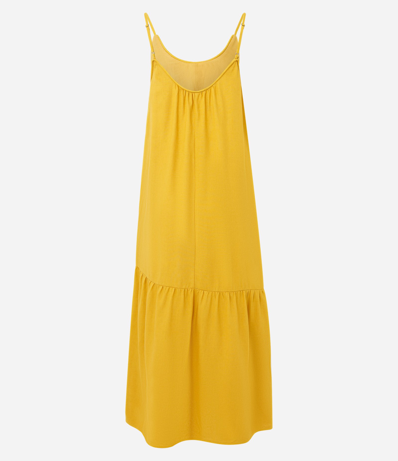 Vestido Longo em Viscolinho com Decote U e Alças Finas Amarelo 2