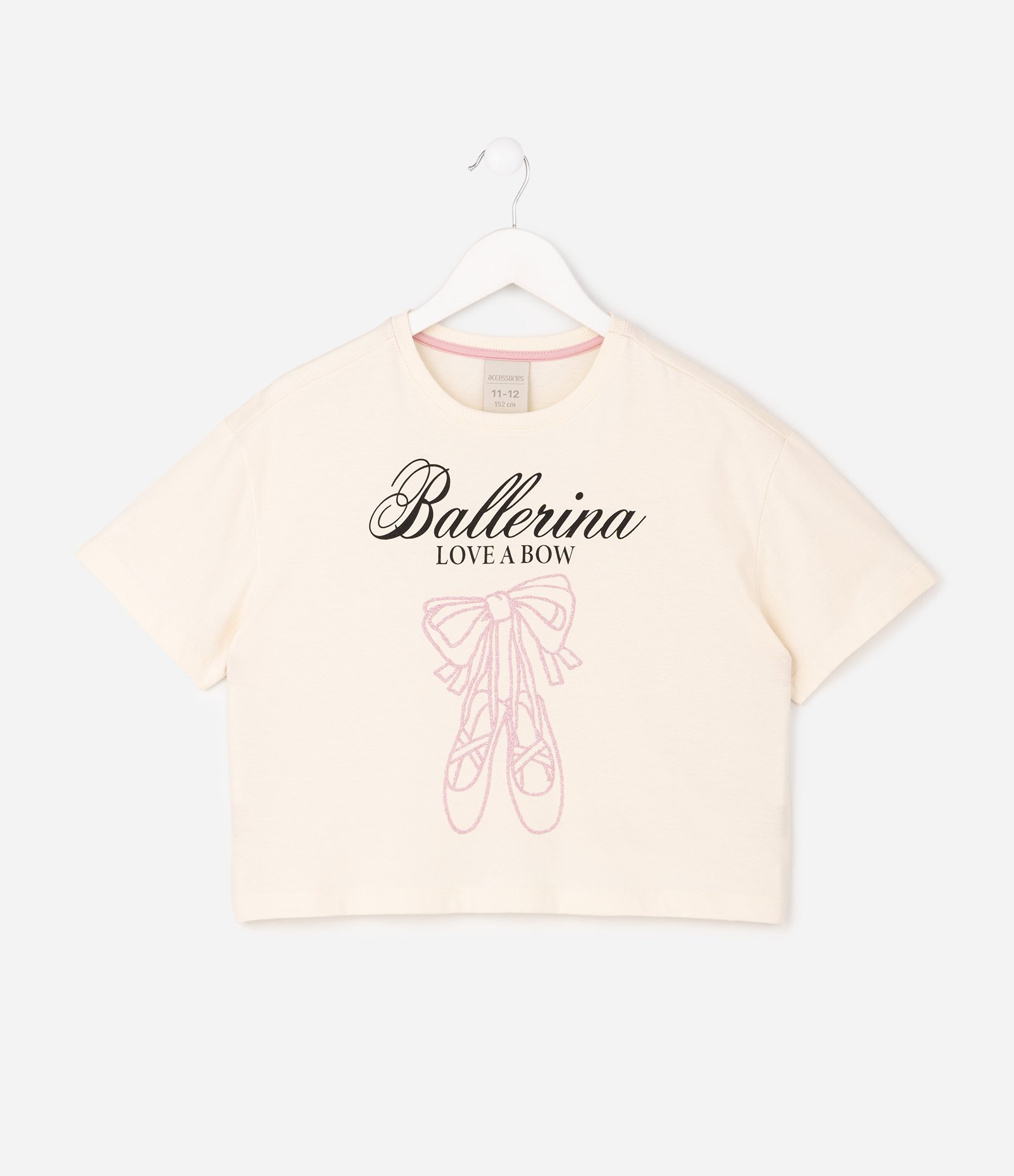 Camiseta Infantil Boxy com Estampa Ballerina – Tam 5 a 14 Anos Off White 1