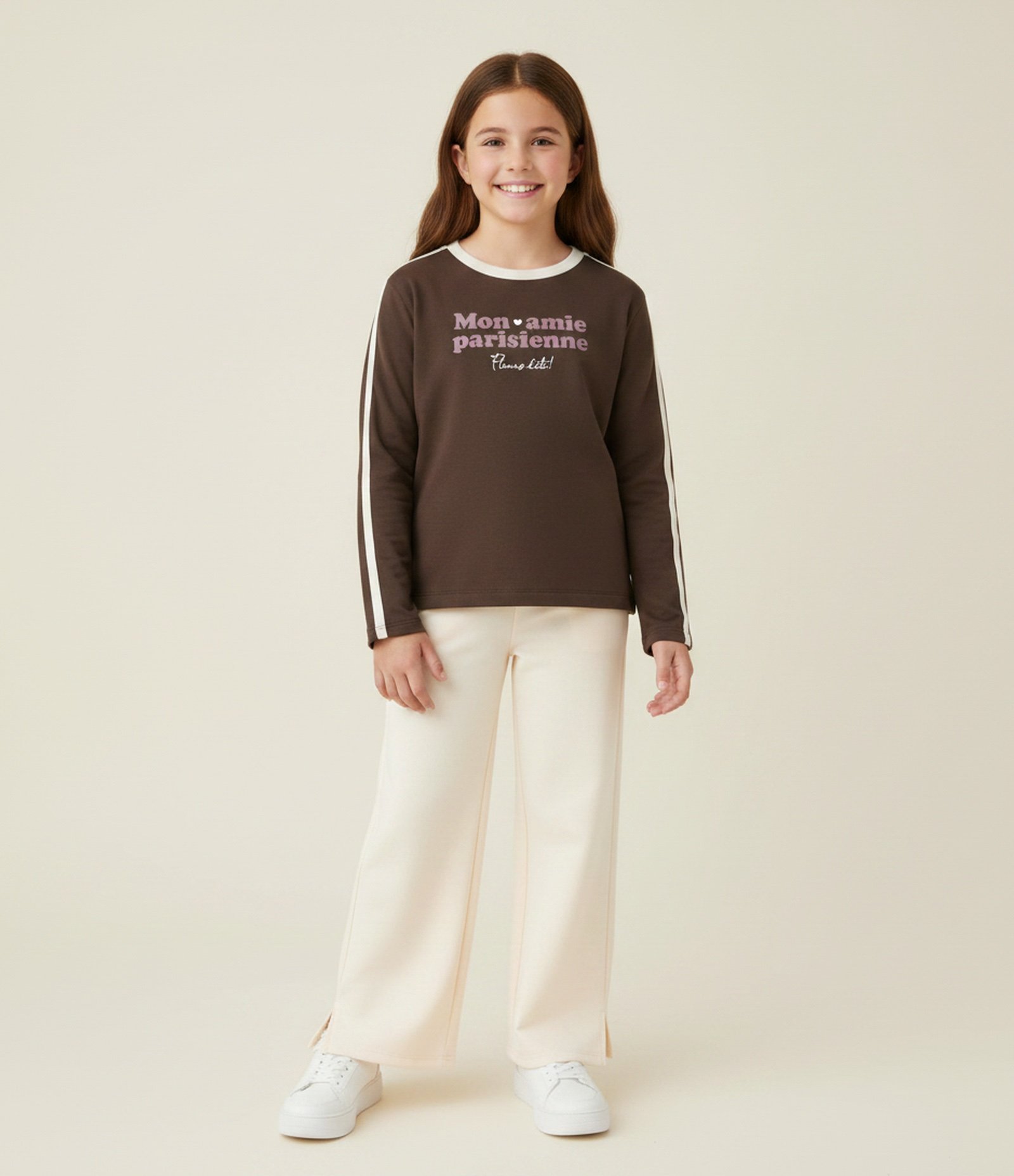 Camiseta Infantil com Lettering e Friso Lateral – Tam 5 a 14 Anos Marrom 1