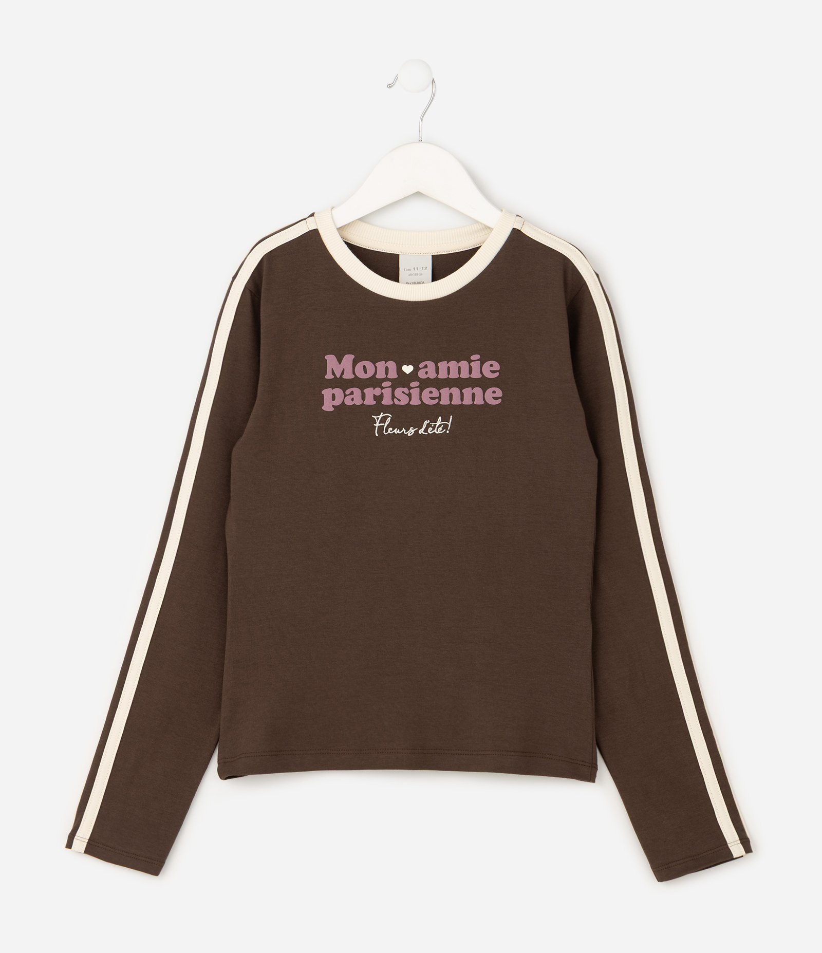 Camiseta Infantil com Lettering e Friso Lateral – Tam 5 a 14 Anos Marrom 2