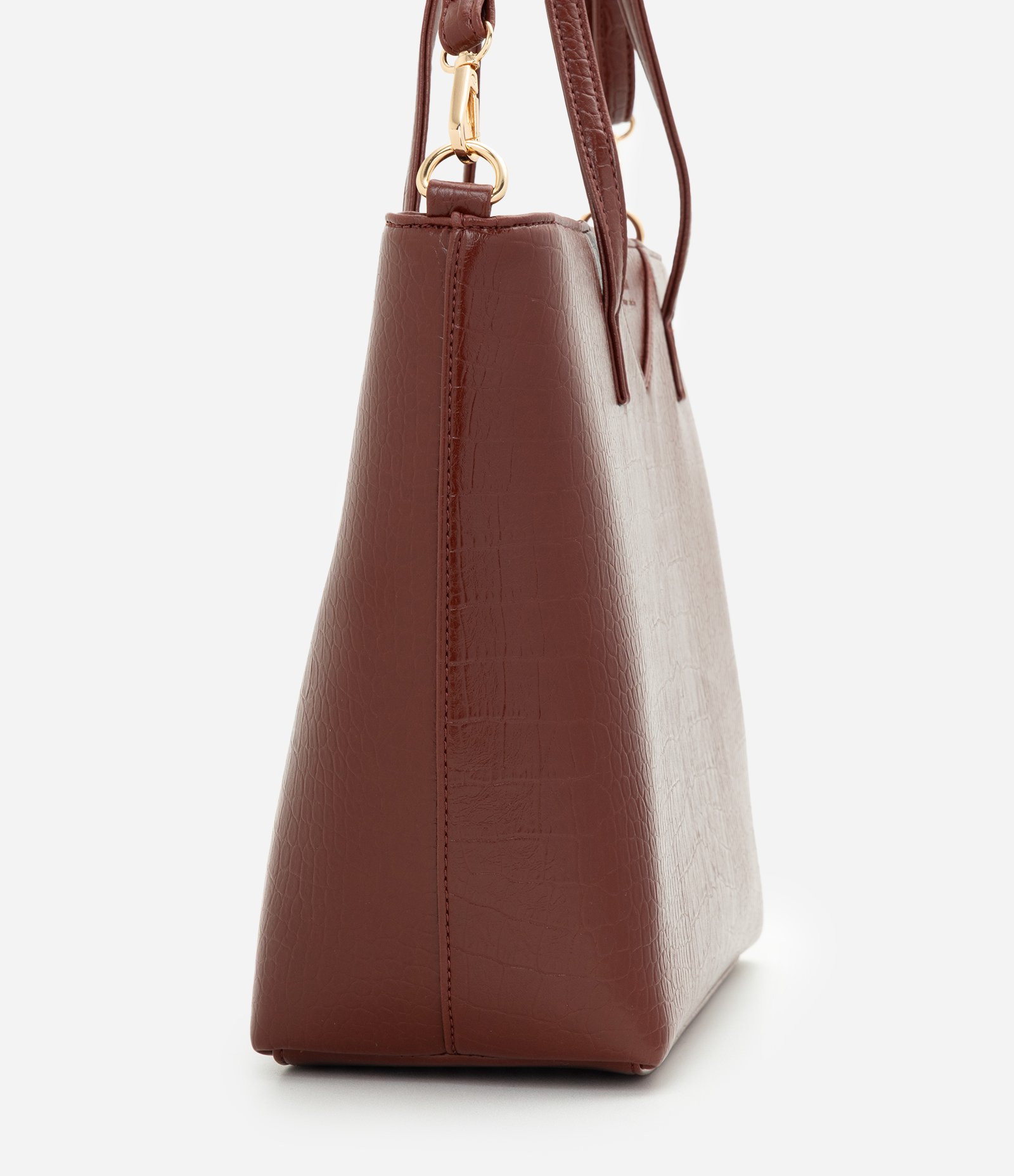Bolsa Shopper Grande com Alça Longa e Textura Croco Marrom 2