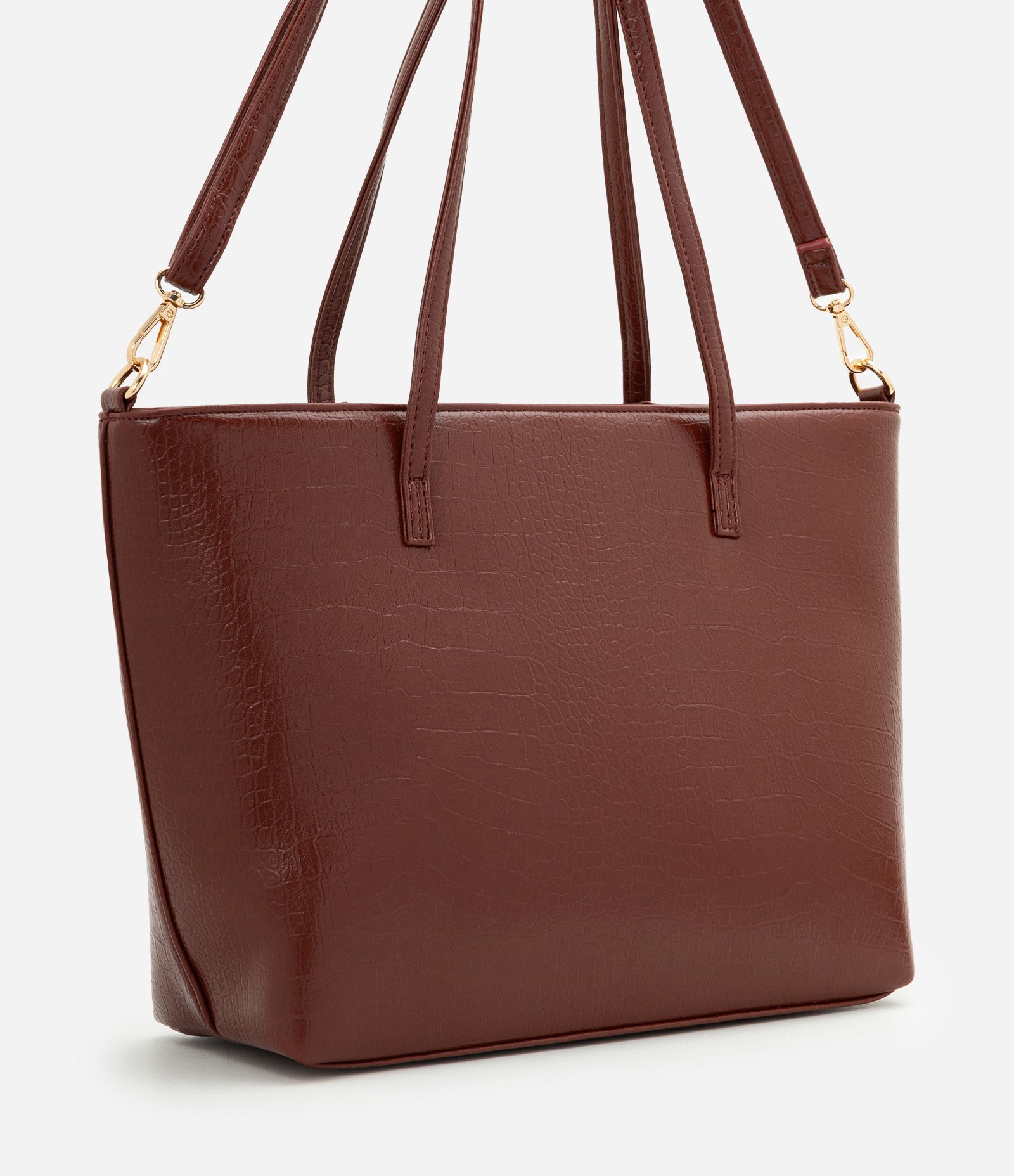 Bolsa Shopper Grande com Alça Longa e Textura Croco Marrom 3