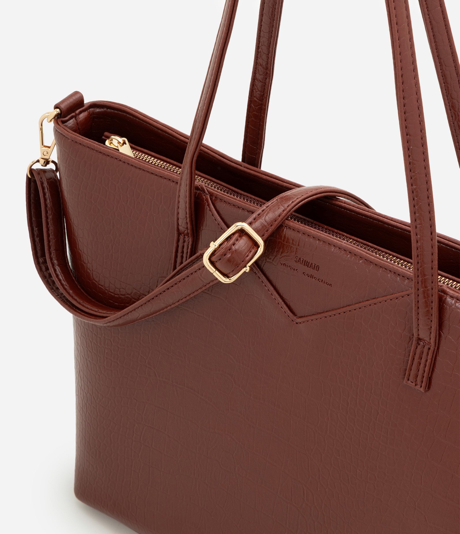 Bolsa Shopper Grande com Alça Longa e Textura Croco Marrom 4