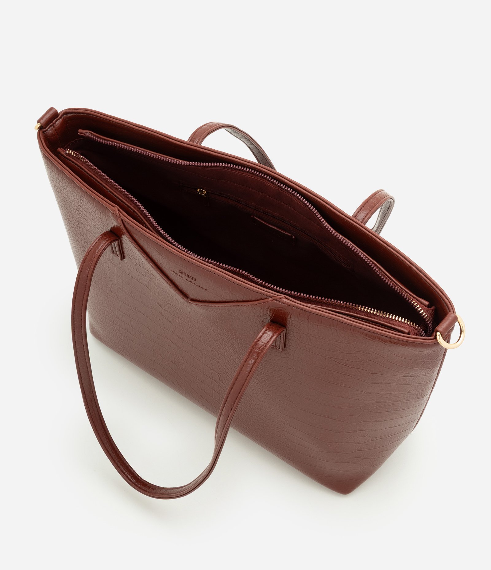 Bolsa Shopper Grande com Alça Longa e Textura Croco Marrom 5