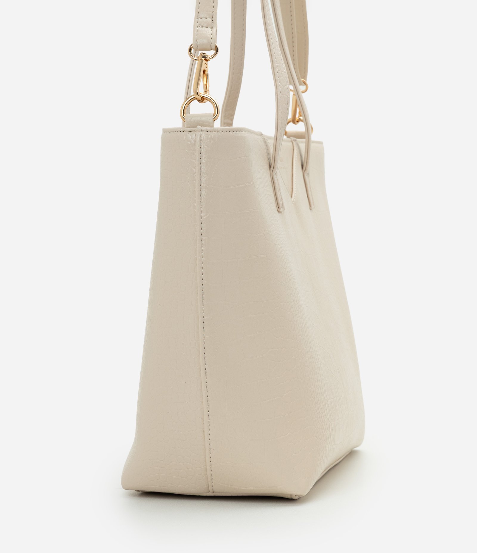 Bolsa Shopper Grande com Alça Longa e Textura Croco Off White 2