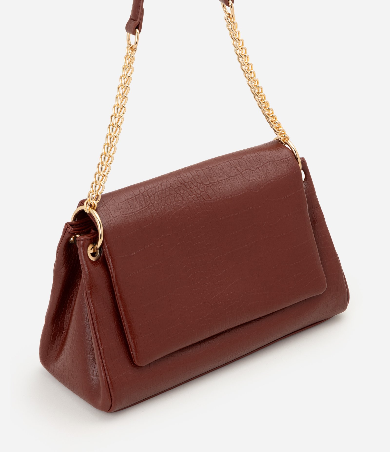 Bolsa Shoulder Grande com Alça Corrente e Metais em Light Gold Vermelho Escuro 1