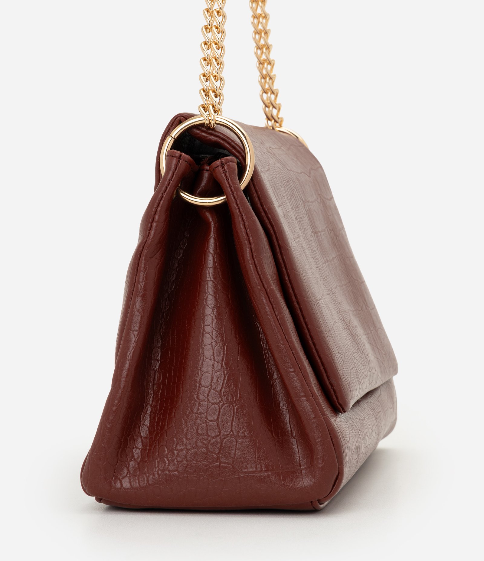 Bolsa Shoulder Grande com Alça Corrente e Metais em Light Gold Vermelho Escuro 2