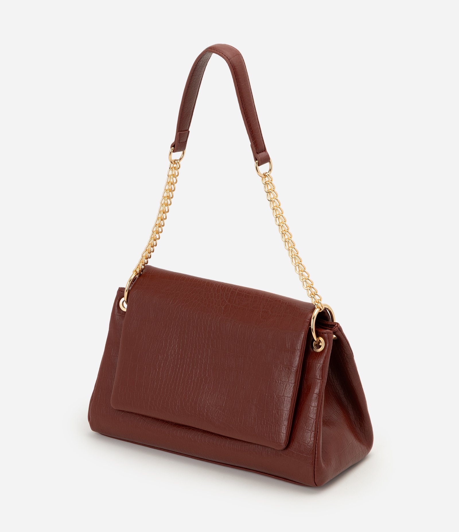 Bolsa Shoulder Grande com Alça Corrente e Metais em Light Gold Vermelho Escuro 3