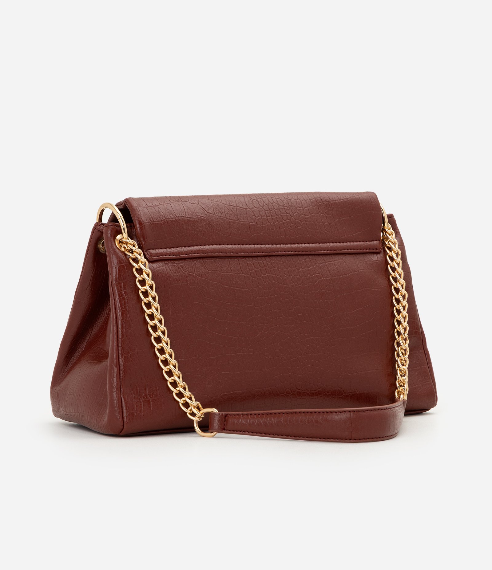 Bolsa Shoulder Grande com Alça Corrente e Metais em Light Gold Vermelho Escuro 4