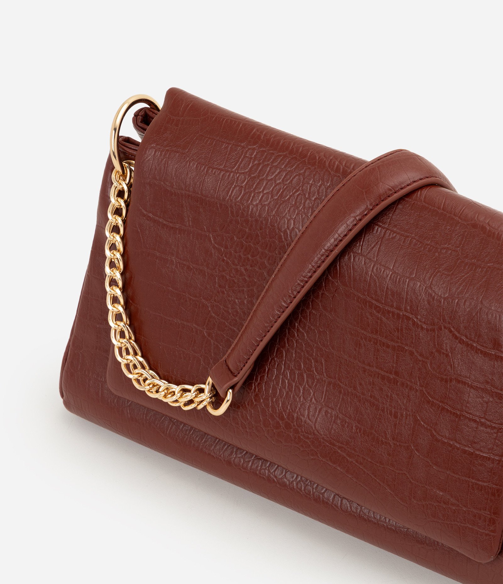 Bolsa Shoulder Grande com Alça Corrente e Metais em Light Gold Vermelho Escuro 6
