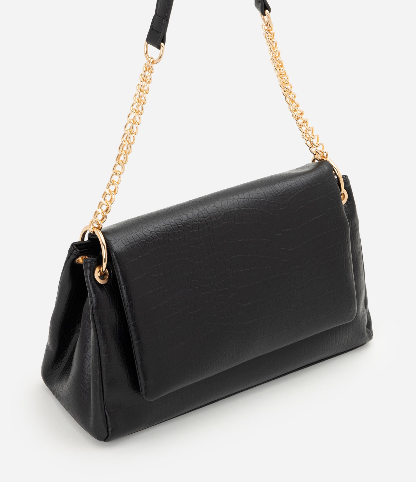 Bolsa Shoulder Grande com Alça Corrente e Metais em Light Gold Preto 1