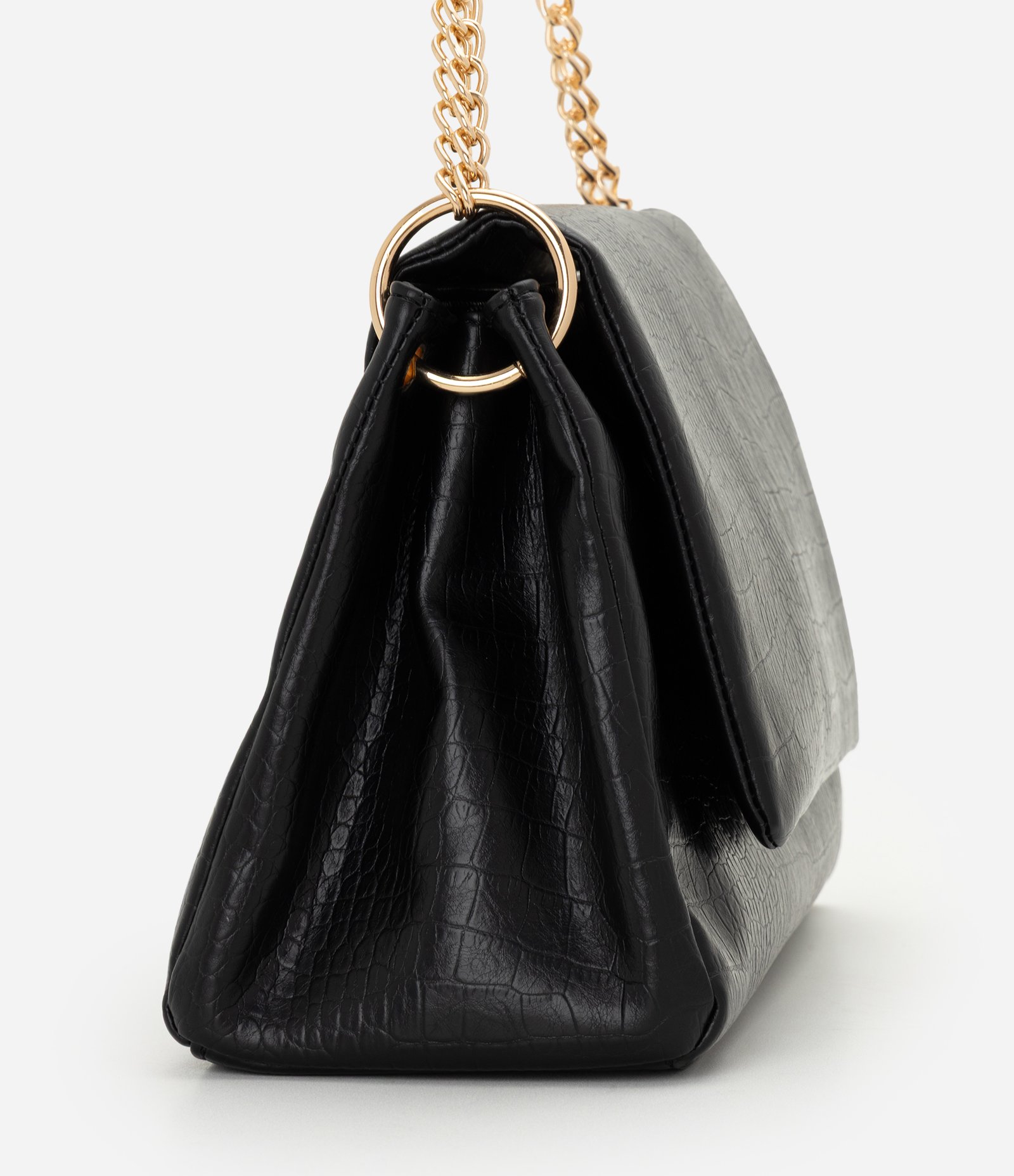 Bolsa Shoulder Grande com Alça Corrente e Metais em Light Gold Preto 2