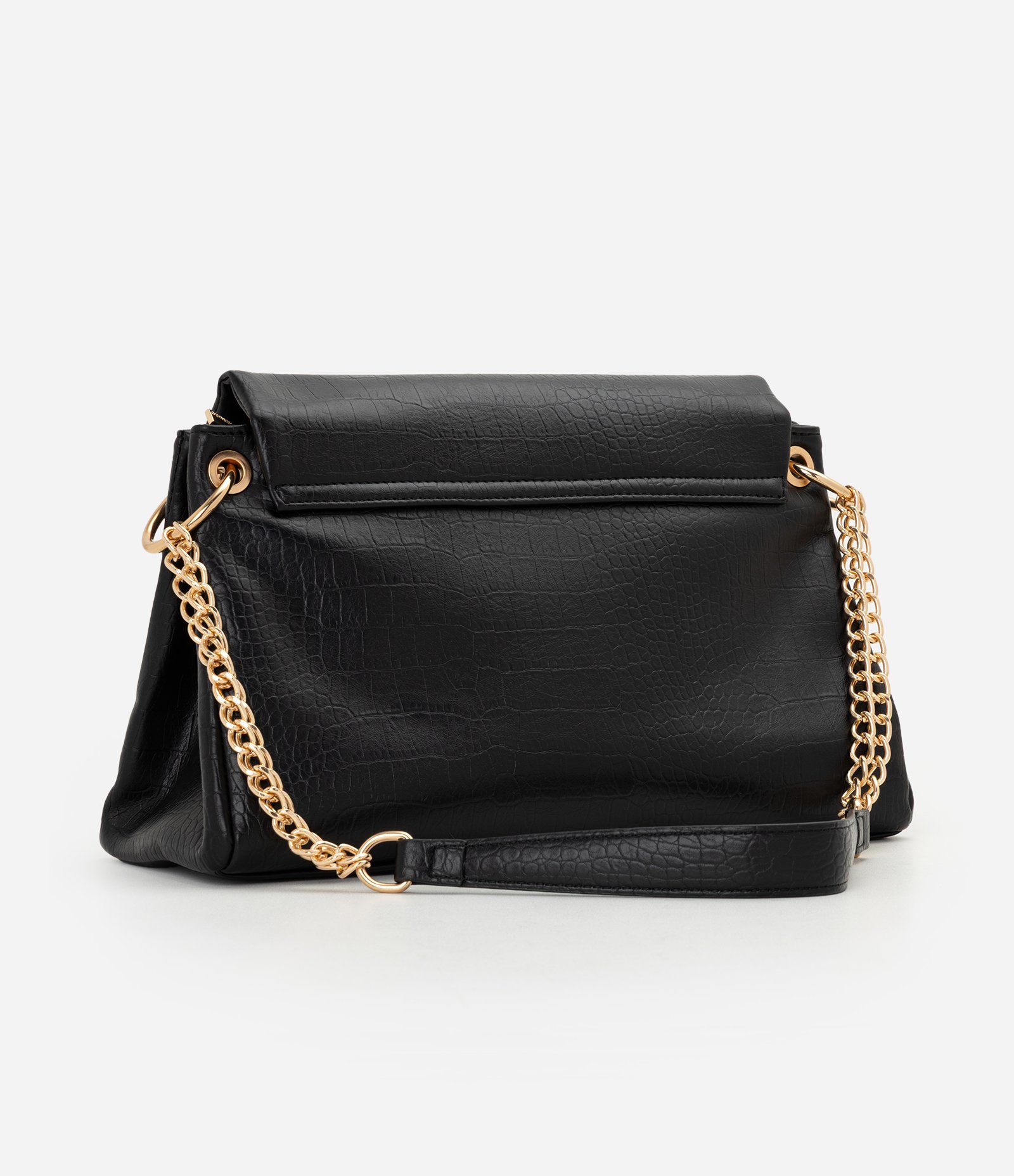 Bolsa Shoulder Grande com Alça Corrente e Metais em Light Gold Preto 3