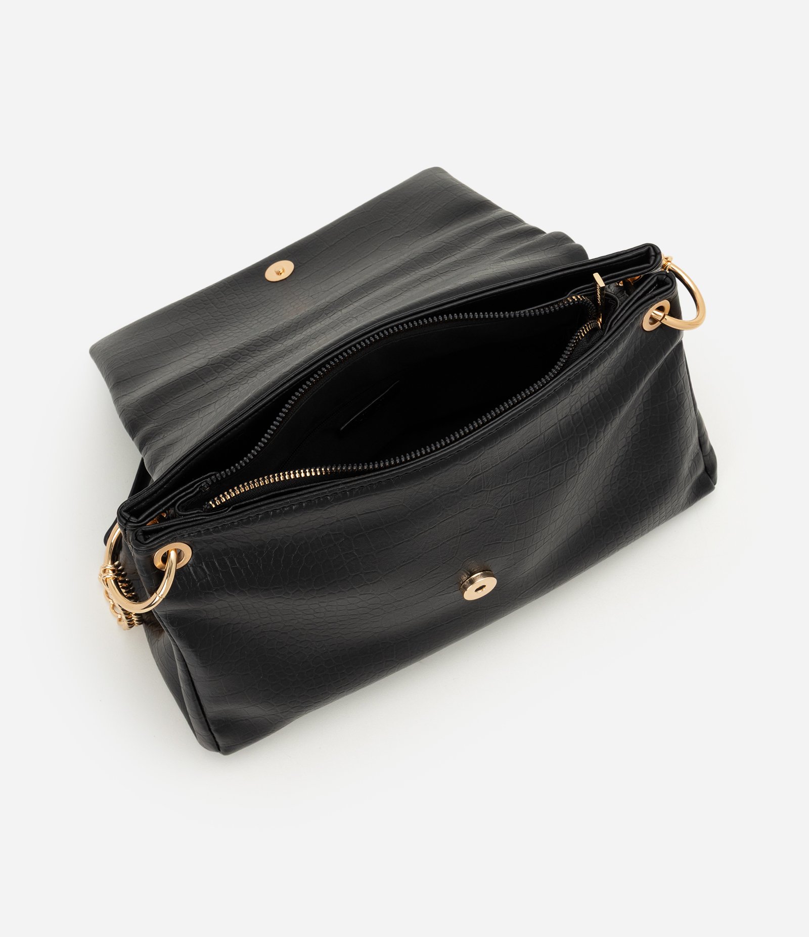 Bolsa Shoulder Grande com Alça Corrente e Metais em Light Gold Preto 4