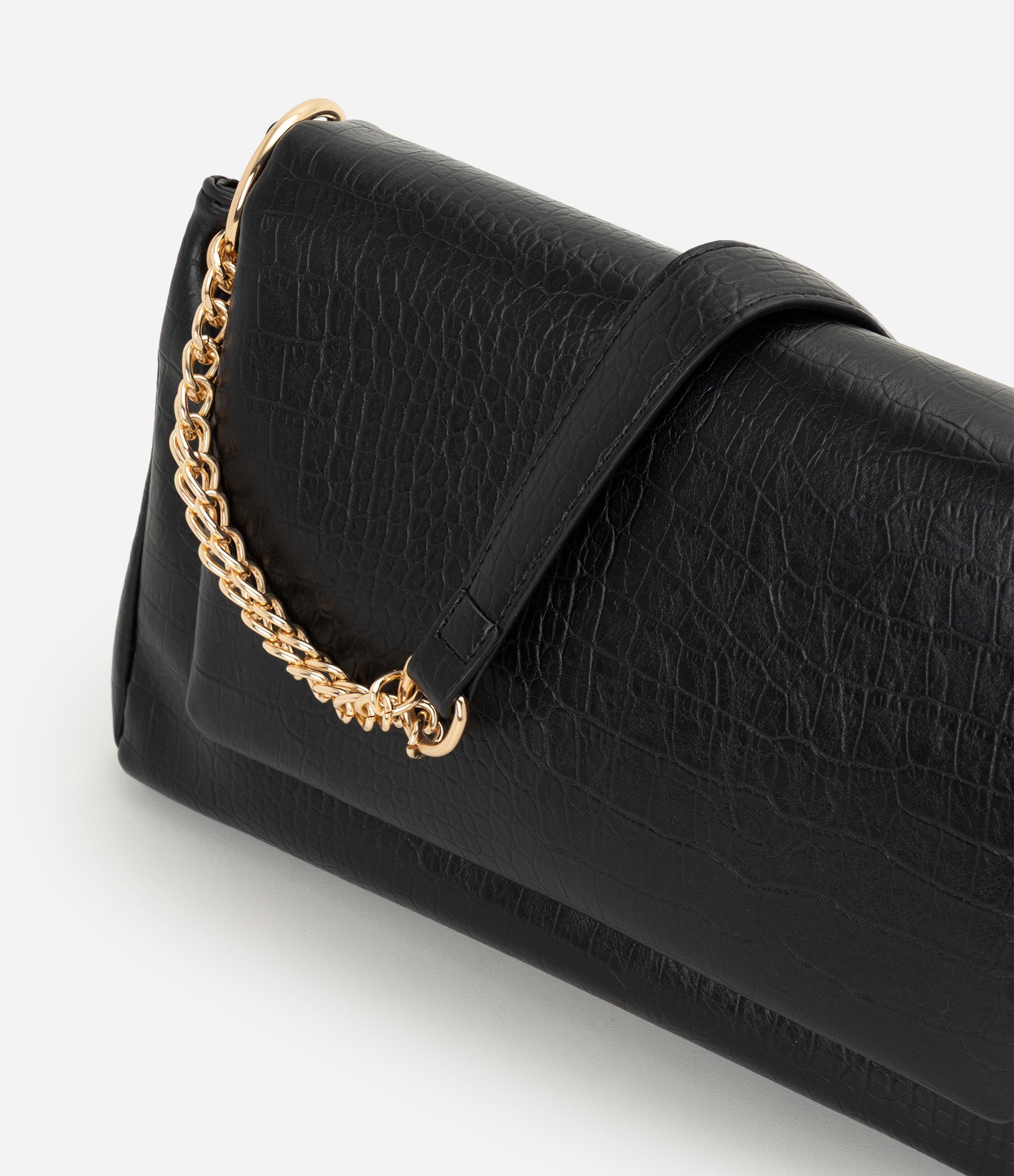 Bolsa Shoulder Grande com Alça Corrente e Metais em Light Gold Preto 5