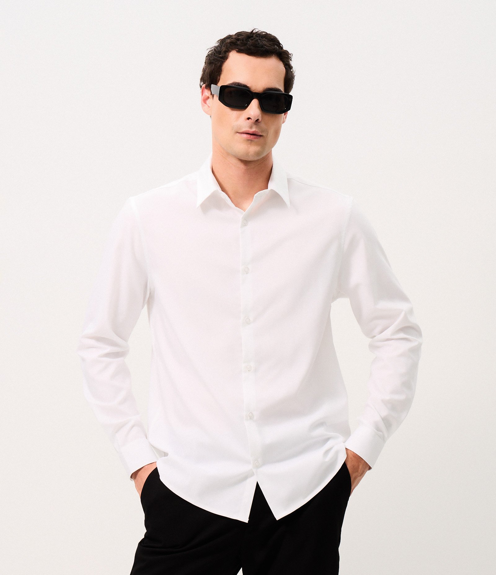 Camisa Regular em Fibra de Seda Branco 1
